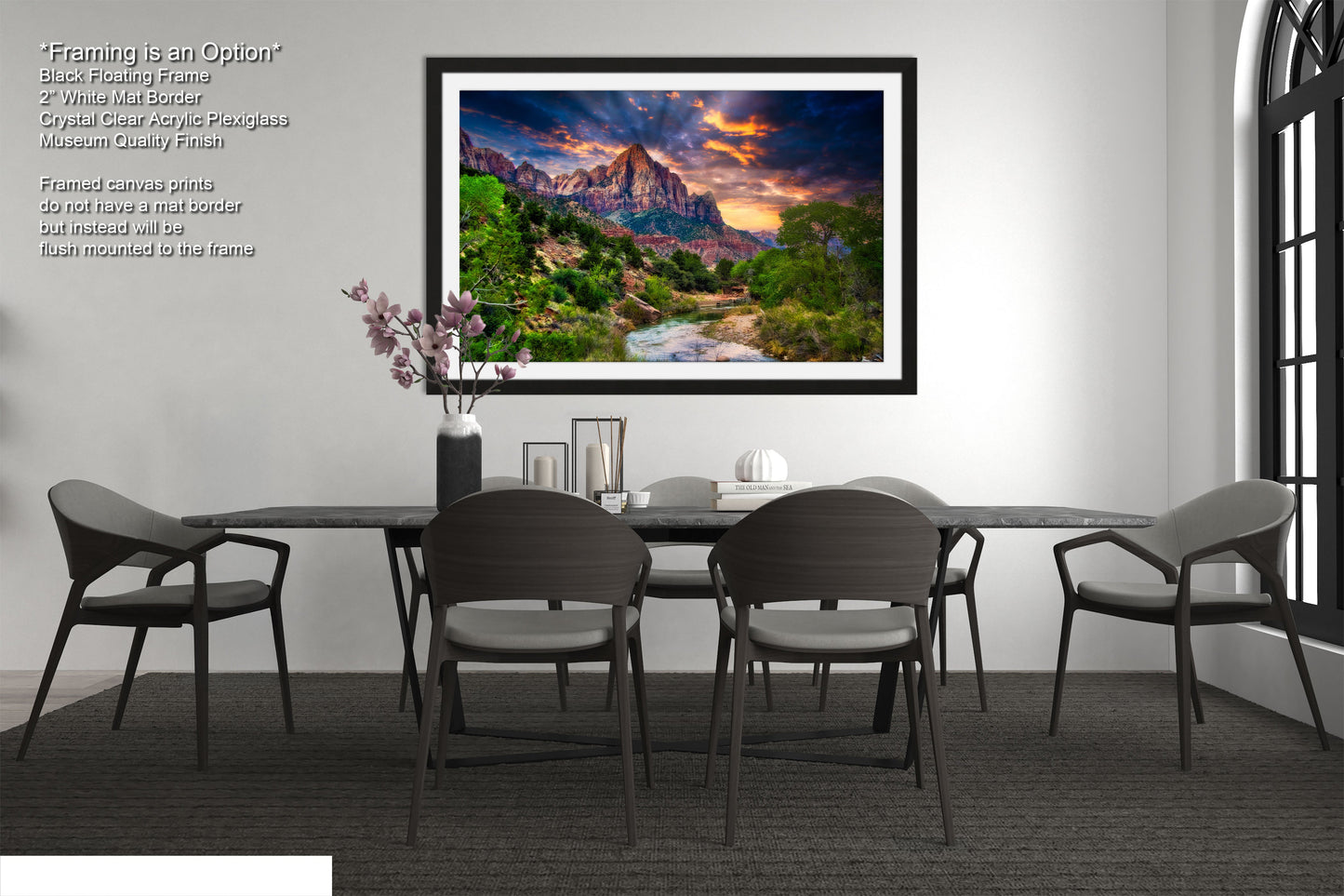 a dining room with a table and chairs