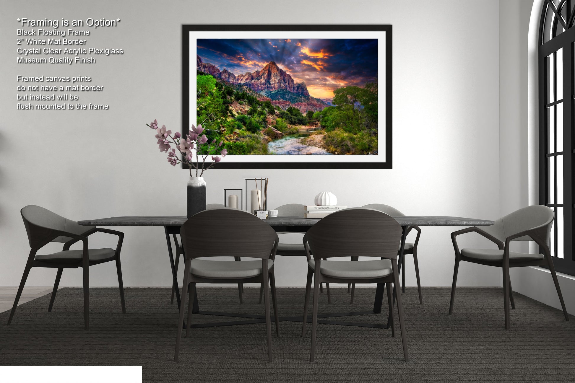 a dining room with a table and chairs