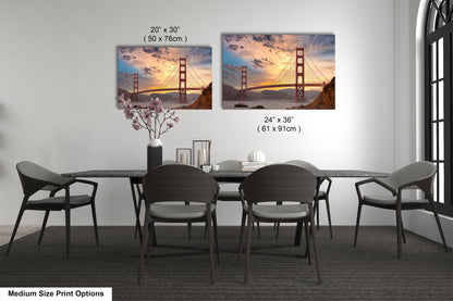 a dining room table with a view of the golden gate bridge