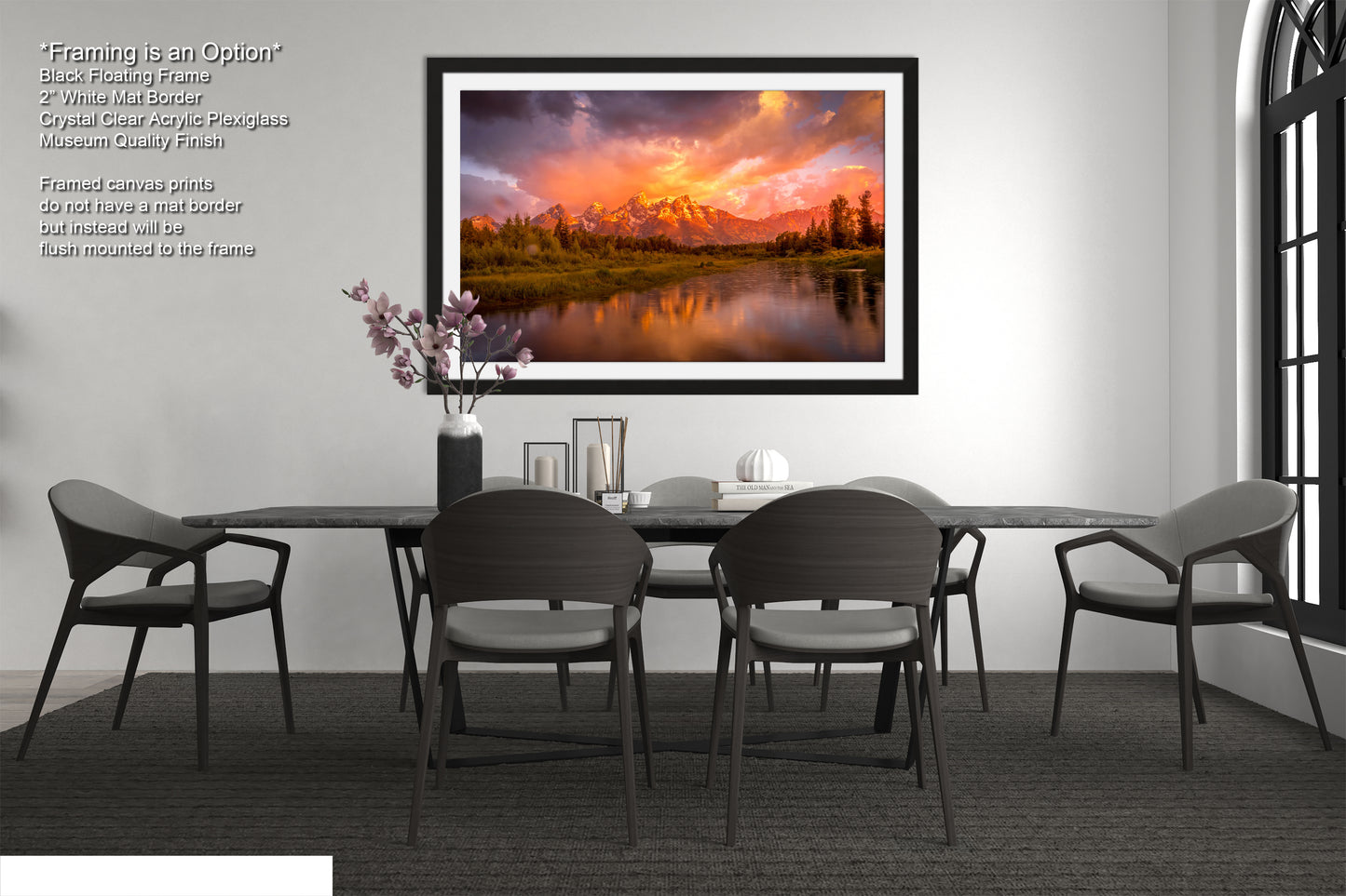 a dining room with a table and chairs