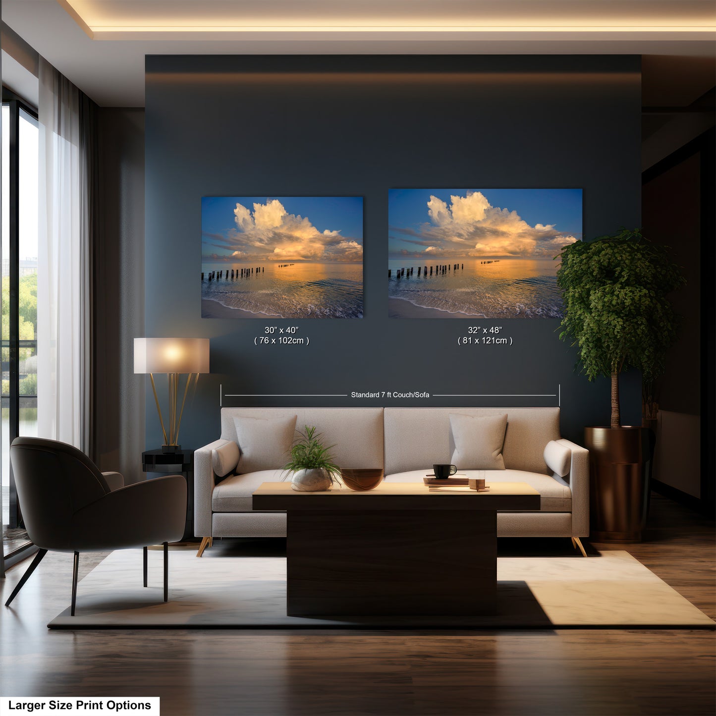 a living room filled with furniture and a painting on the wall