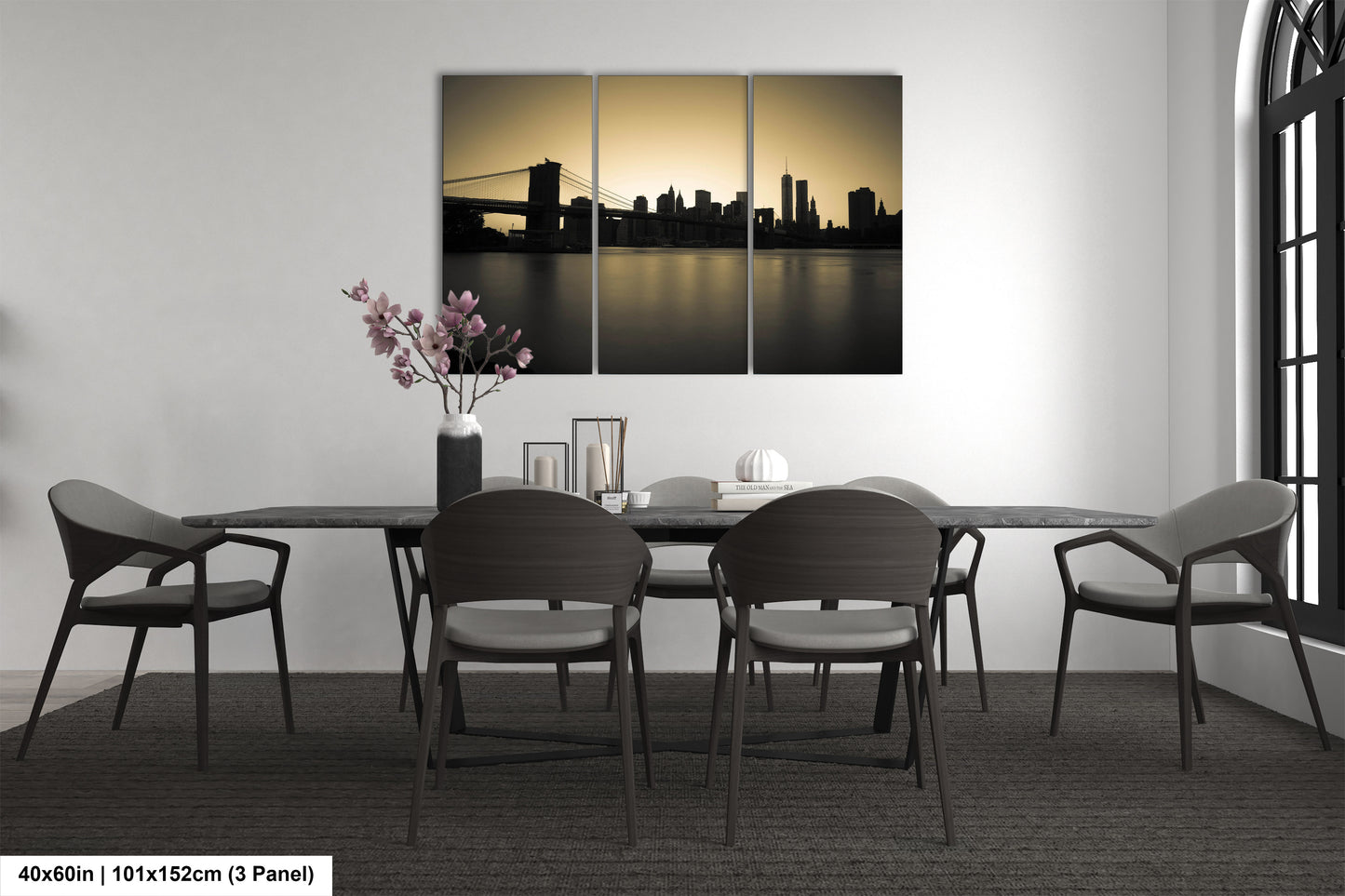 a dining room with a table and chairs