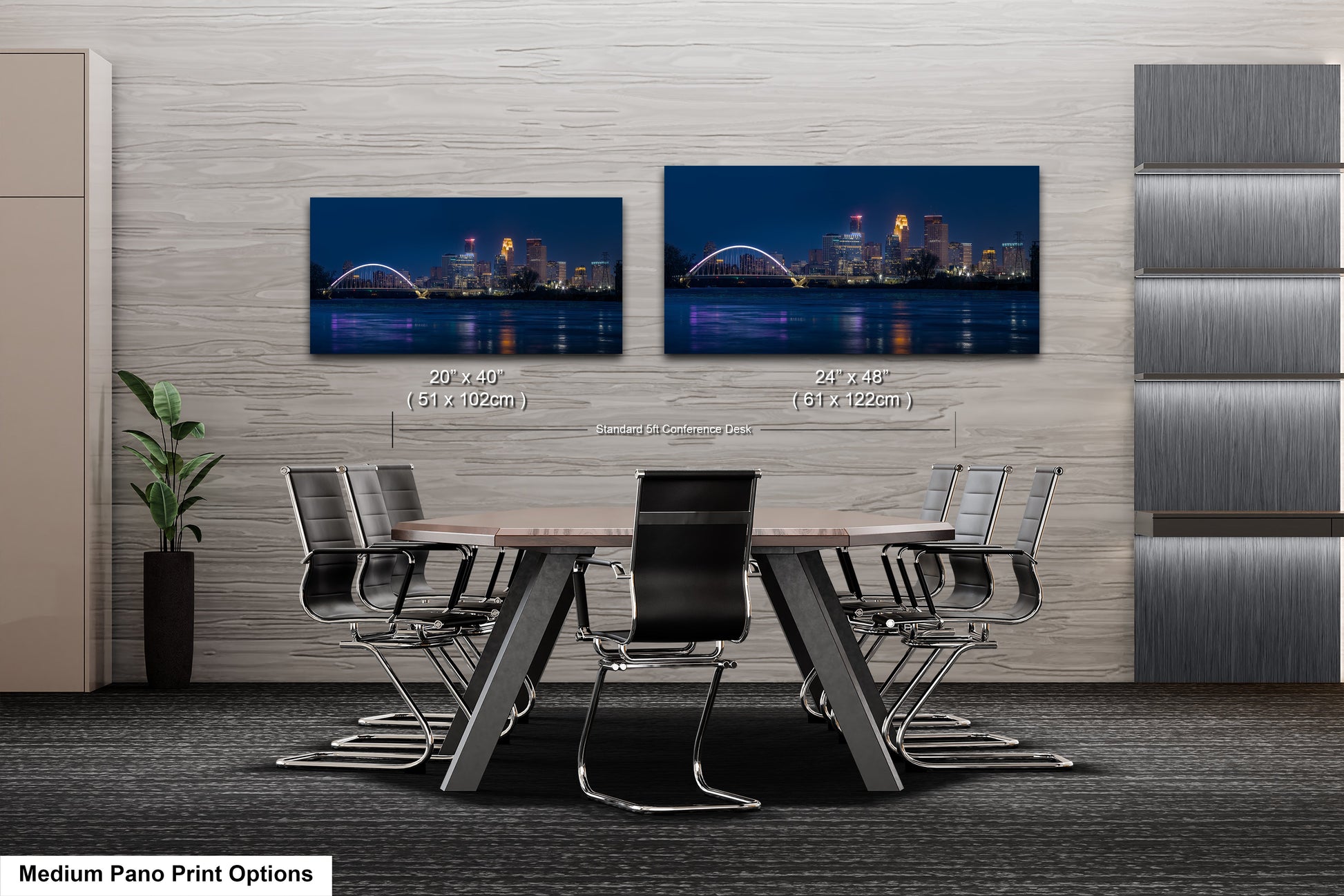 a dining room table with a view of a city at night