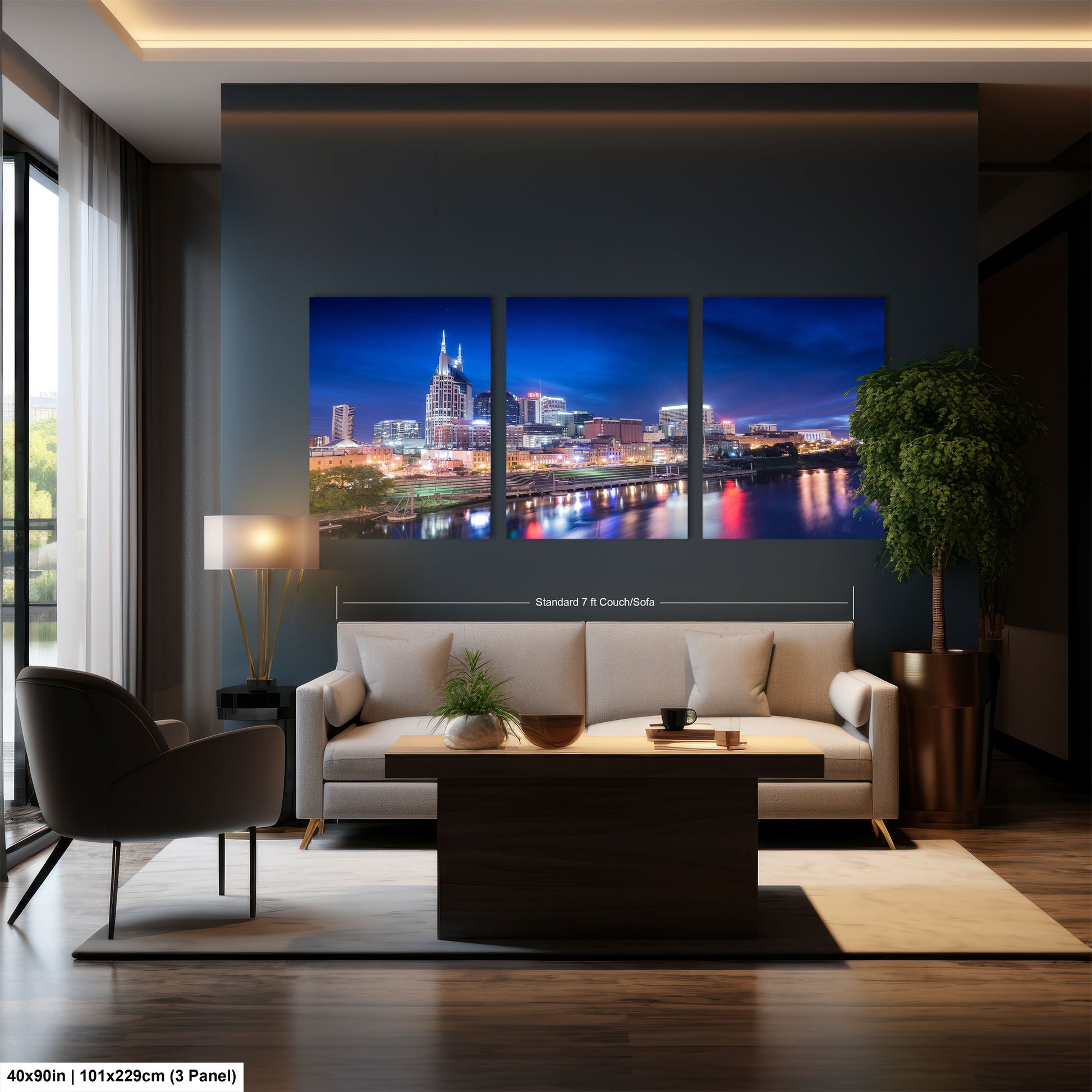 a living room filled with furniture and a painting on the wall