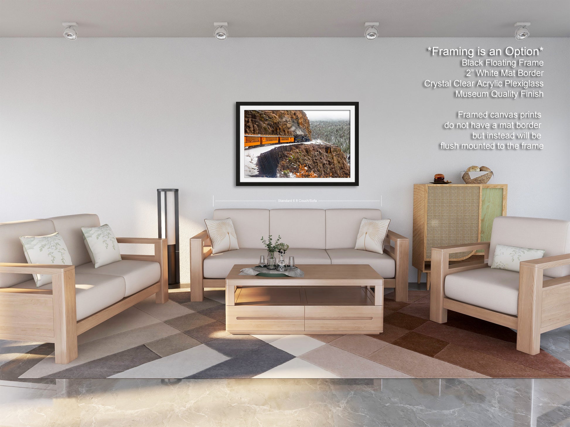 a living room filled with furniture and a painting on the wall