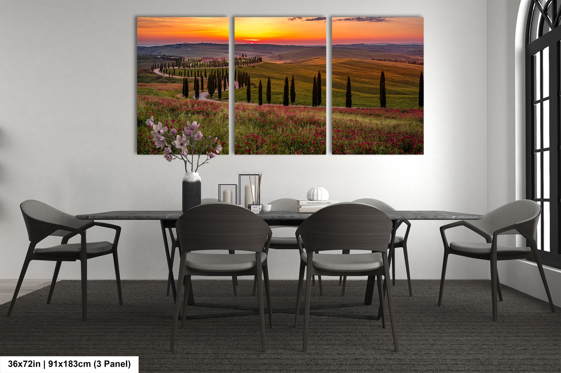 a dining room with a table and chairs
