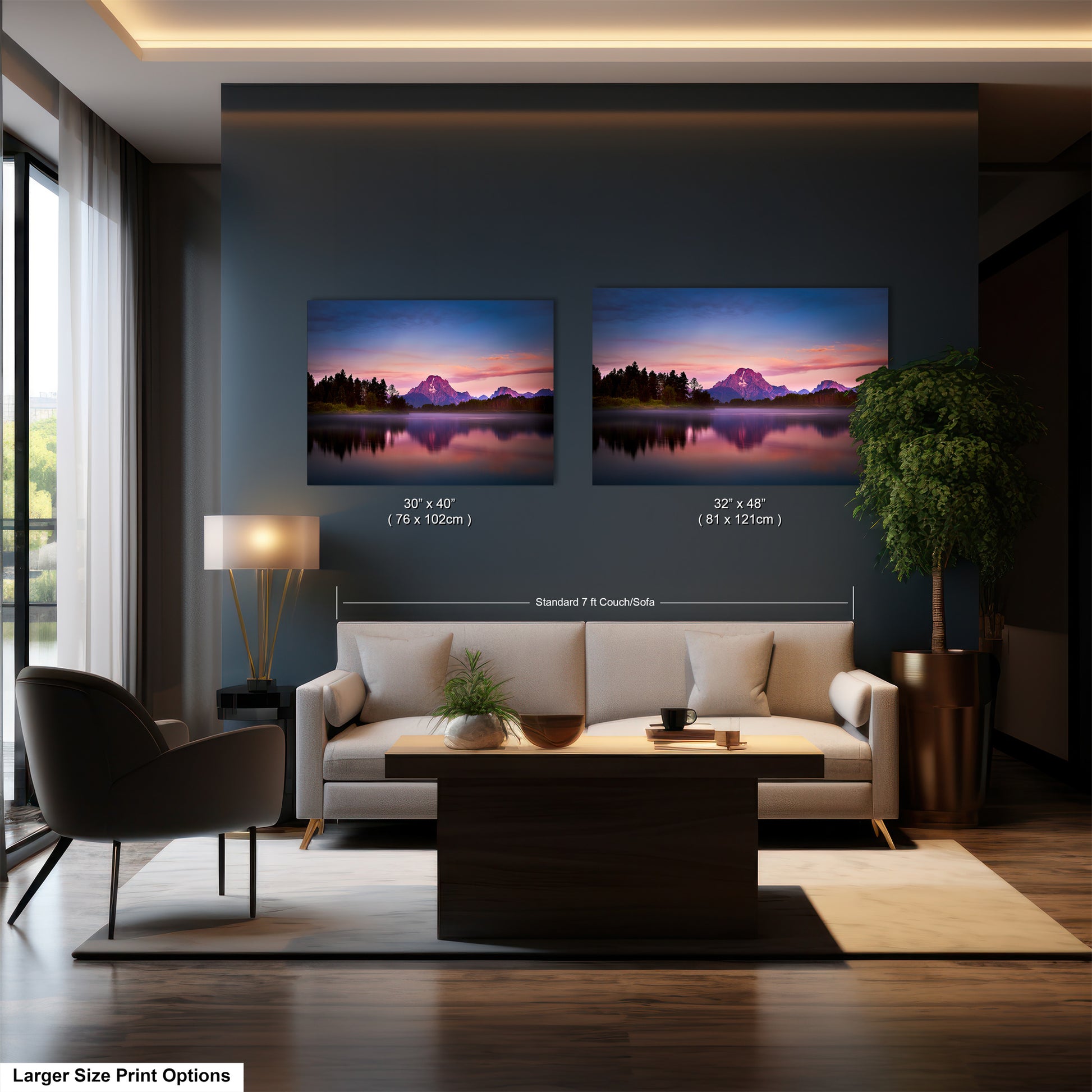 a living room filled with furniture and a painting on the wall