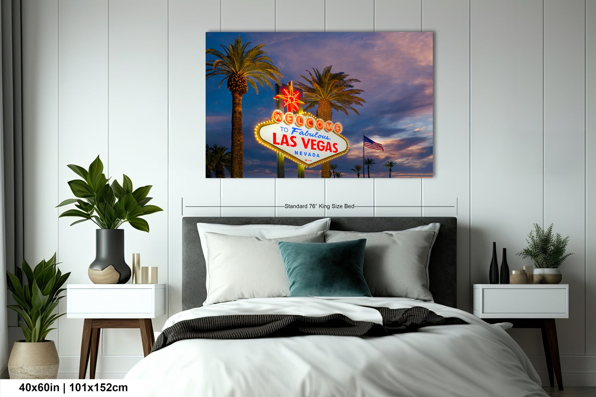 a las vegas sign with palm trees in the background