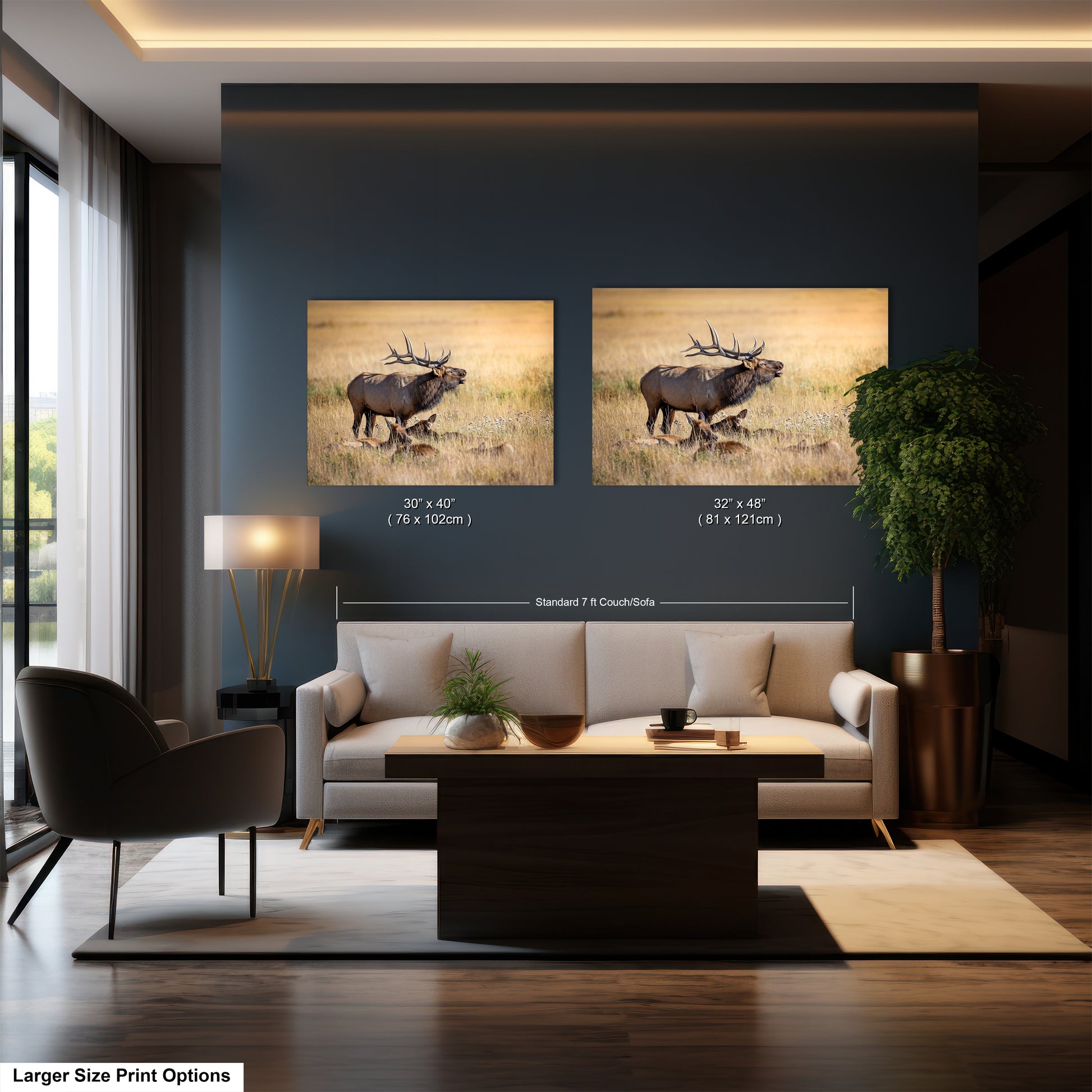 a living room filled with furniture and a painting on the wall