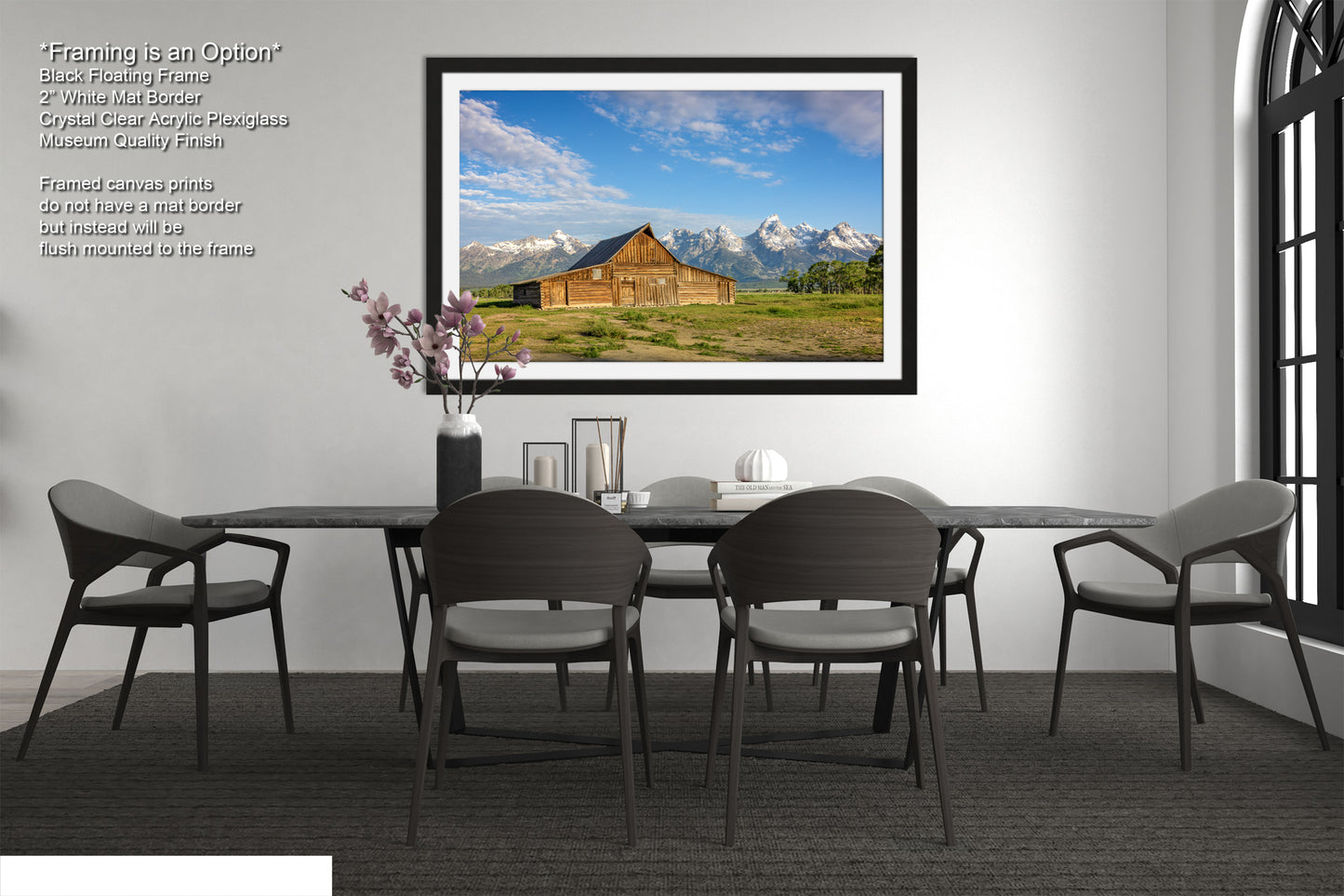 a picture of a dining room with a table and chairs