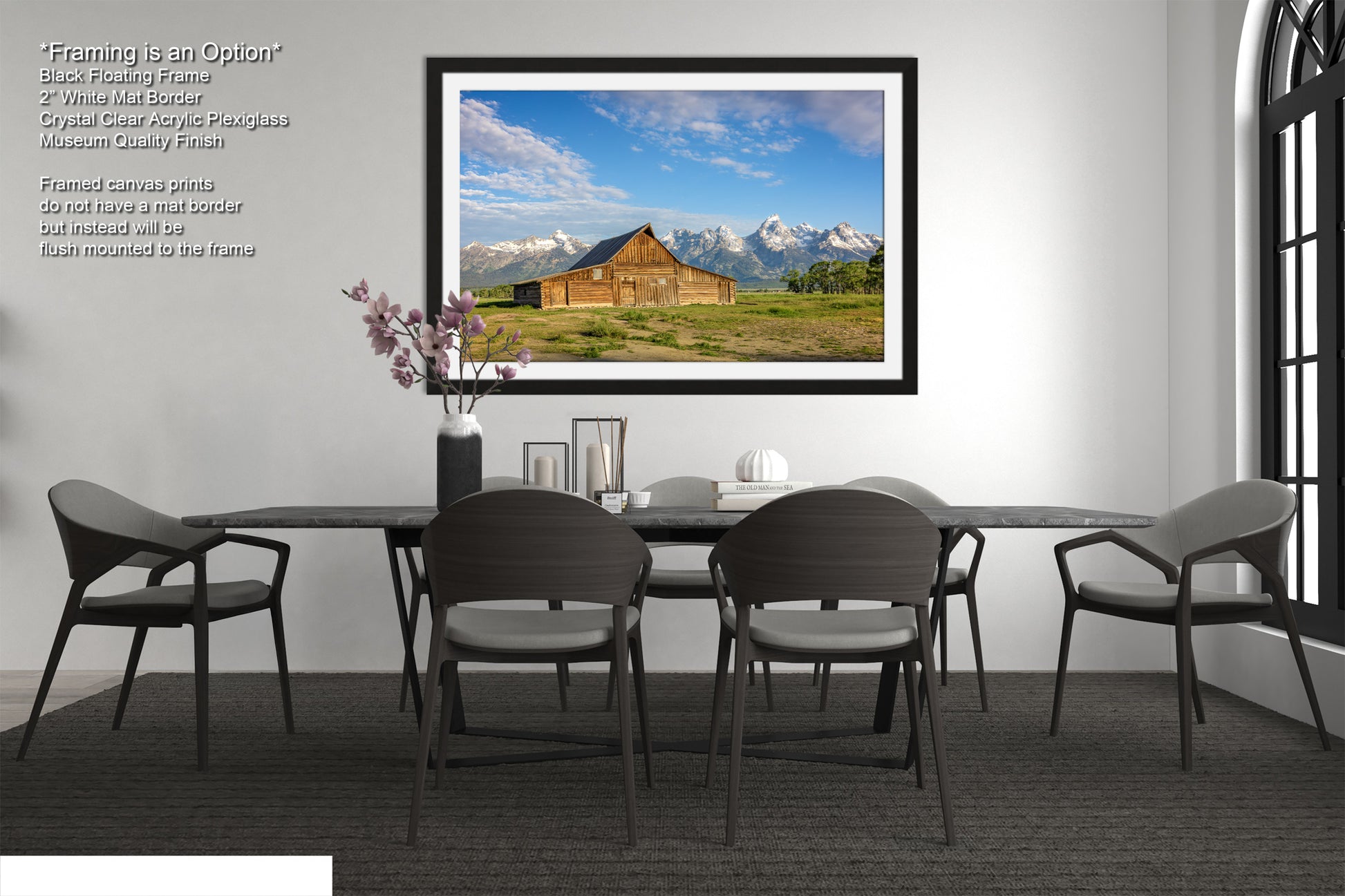 a picture of a dining room with a table and chairs