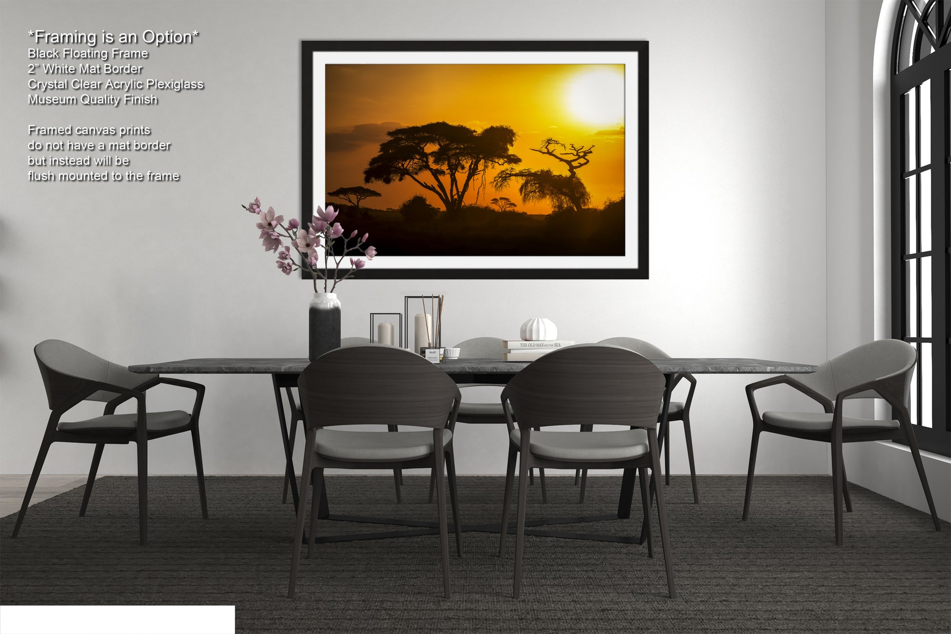 a dining room with a table and chairs