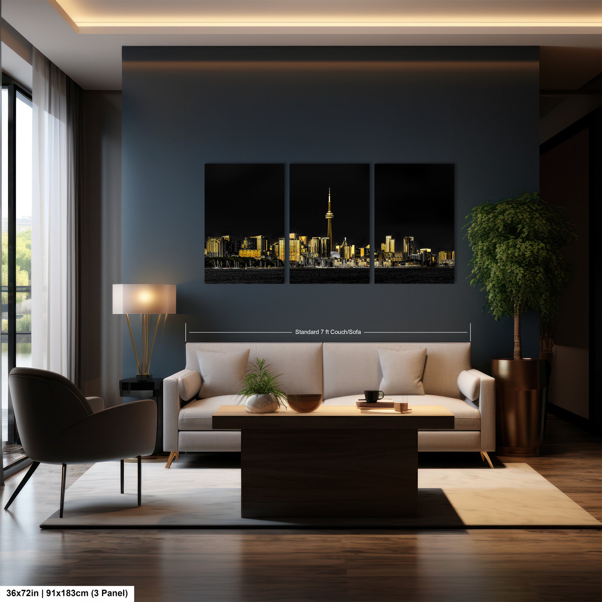 a living room filled with furniture and a painting on the wall