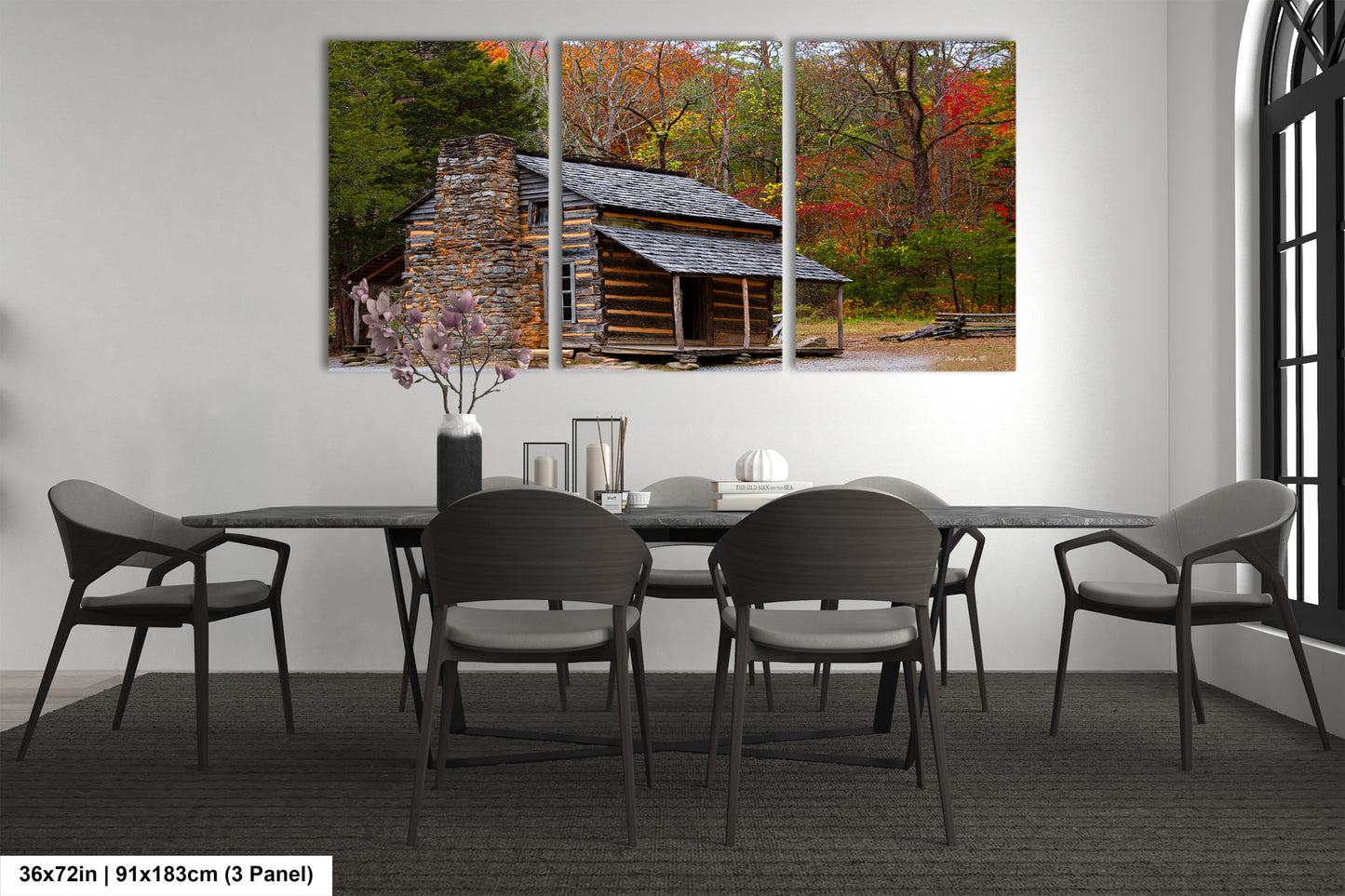 a dining room with a table and chairs