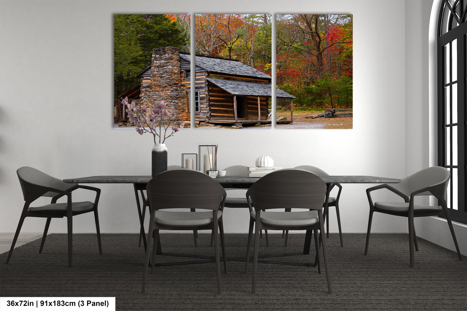 a dining room with a table and chairs