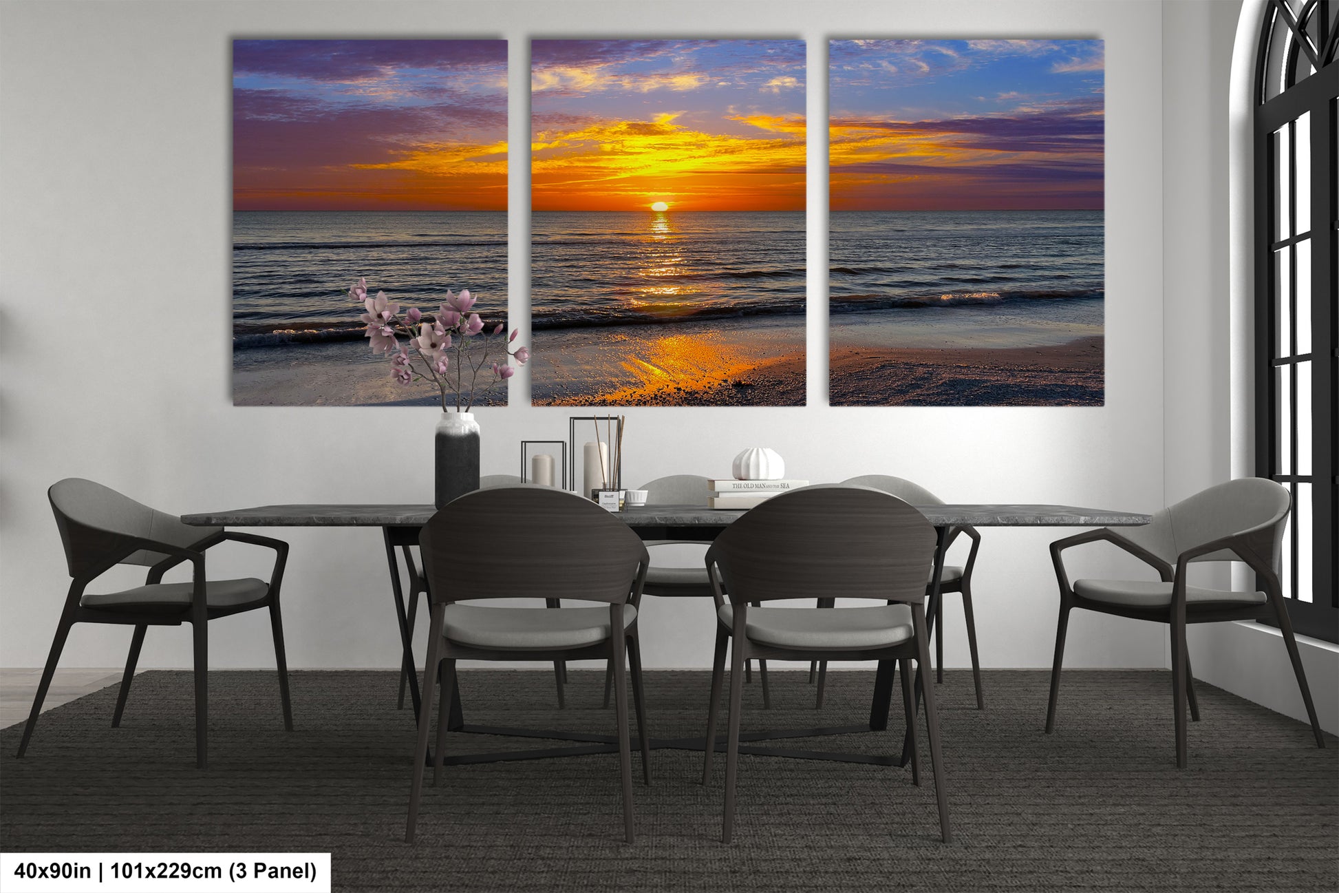 a dining room with a table and chairs