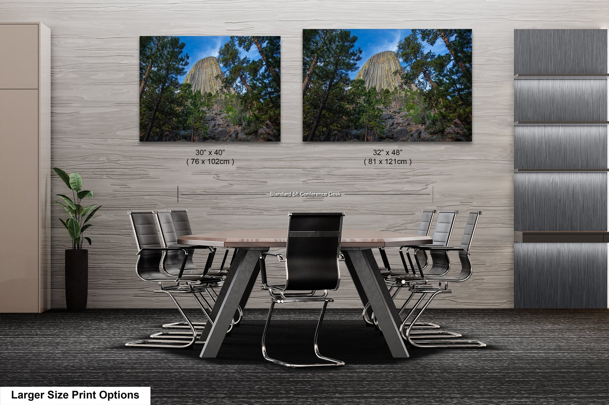 two pictures of a table and chairs in a room