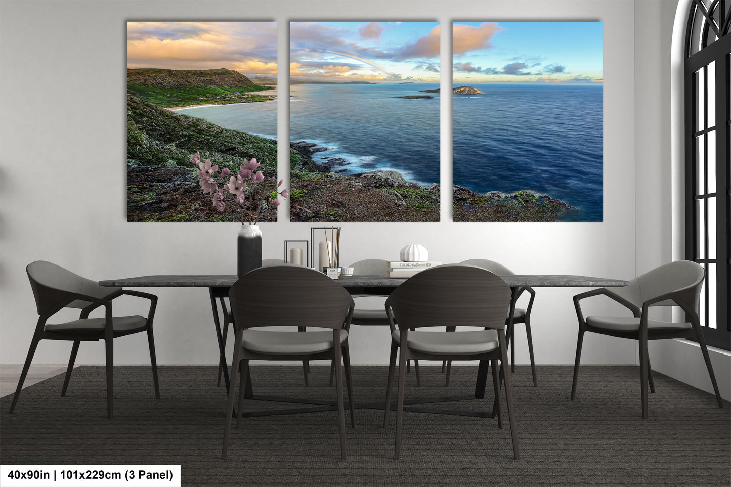 a dining room with a table and chairs