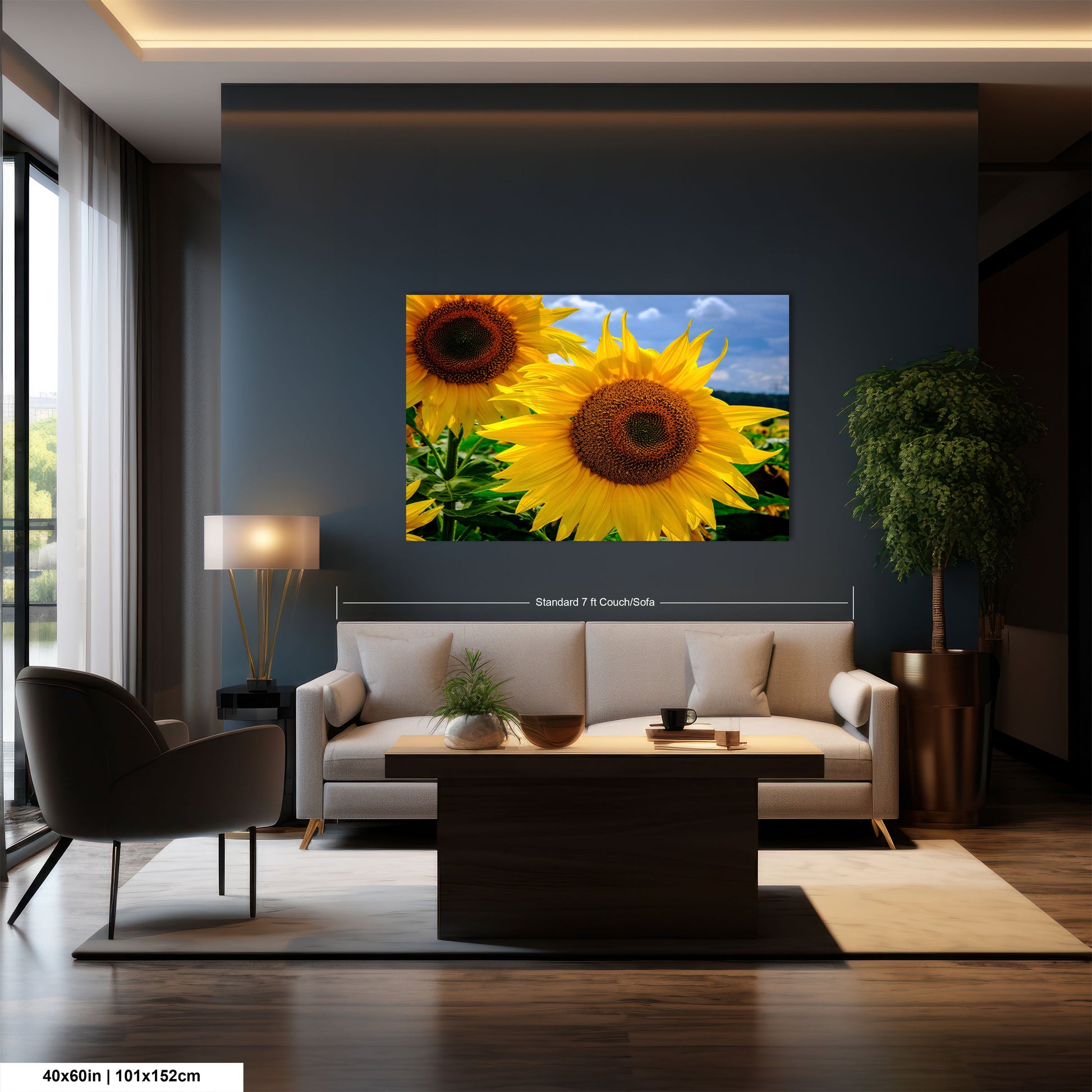 a living room filled with furniture and a painting on the wall