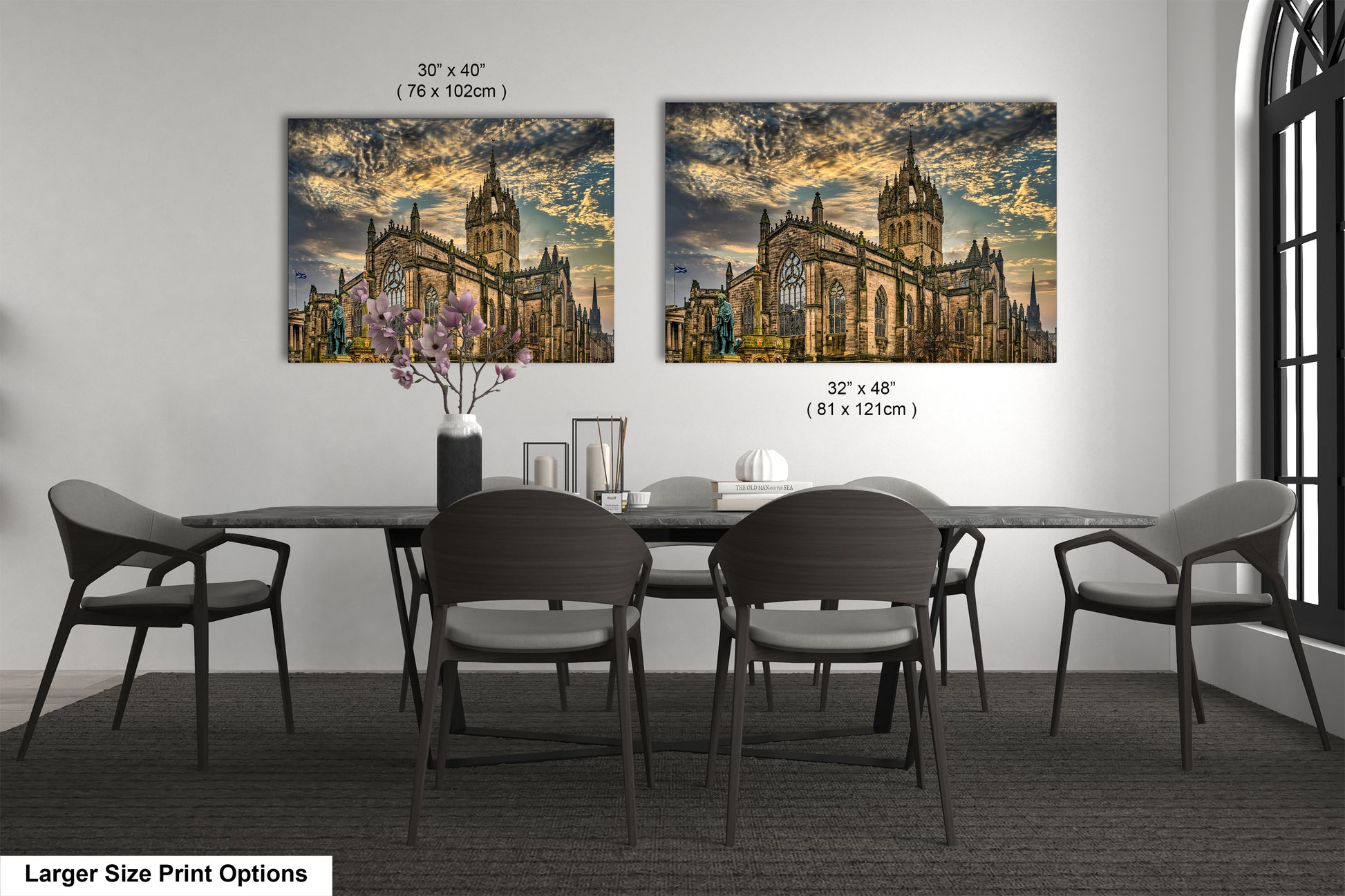 a dining room with a table and chairs