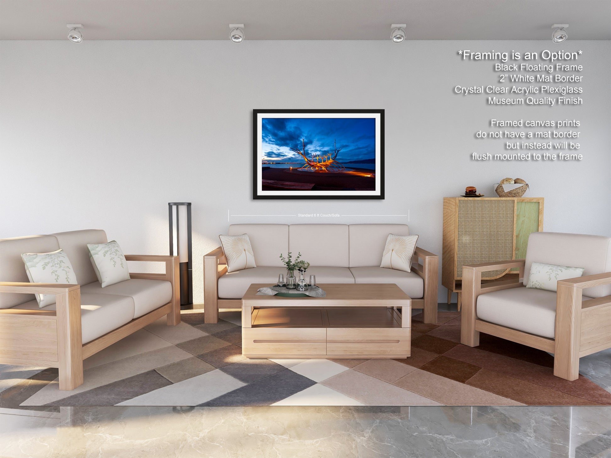 a living room filled with furniture and a painting on the wall