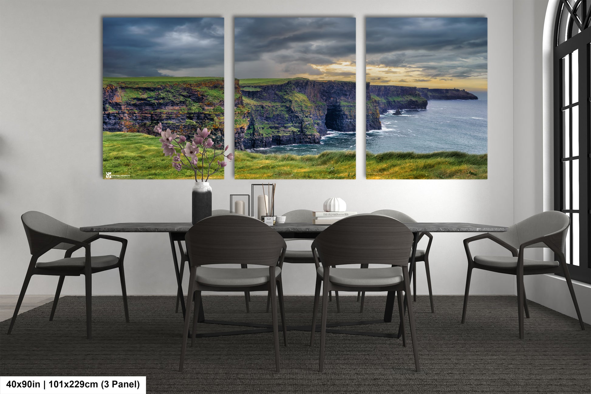 a dining room with a table and chairs