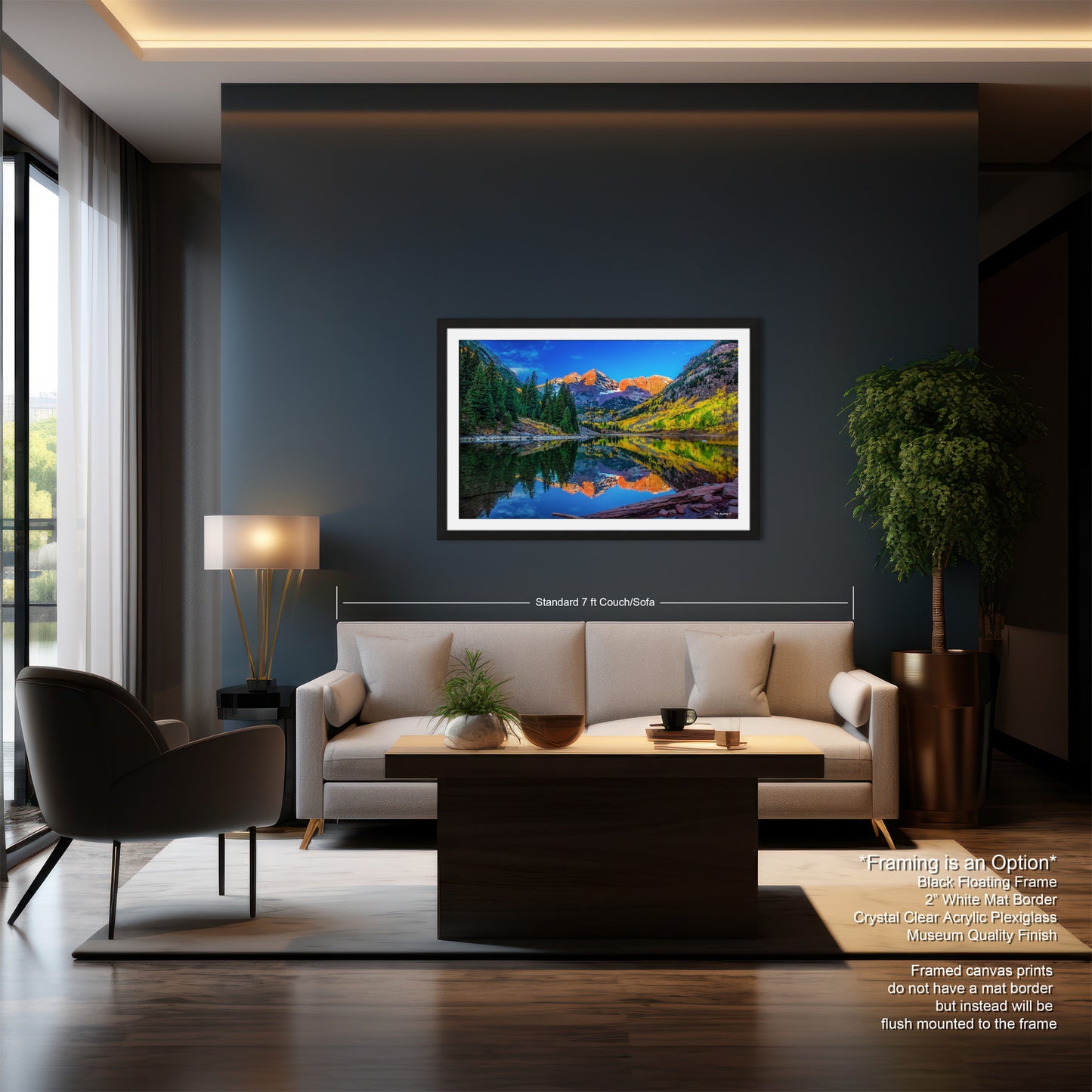 a living room filled with furniture and a painting on the wall