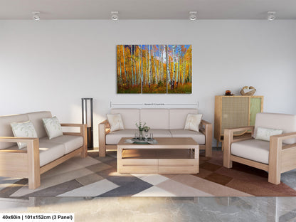a living room filled with furniture and a painting on the wall