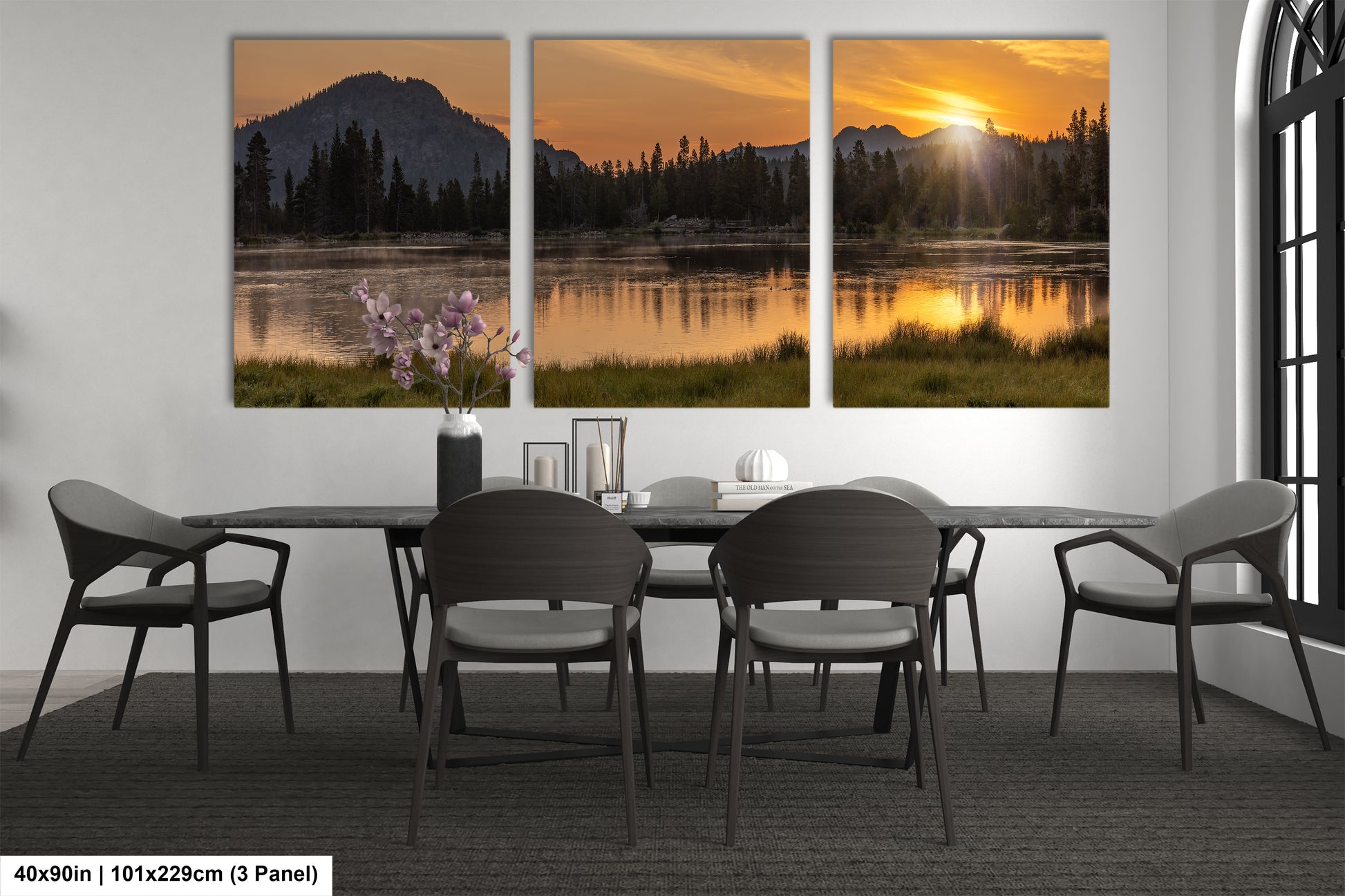 a dining room with a table and chairs