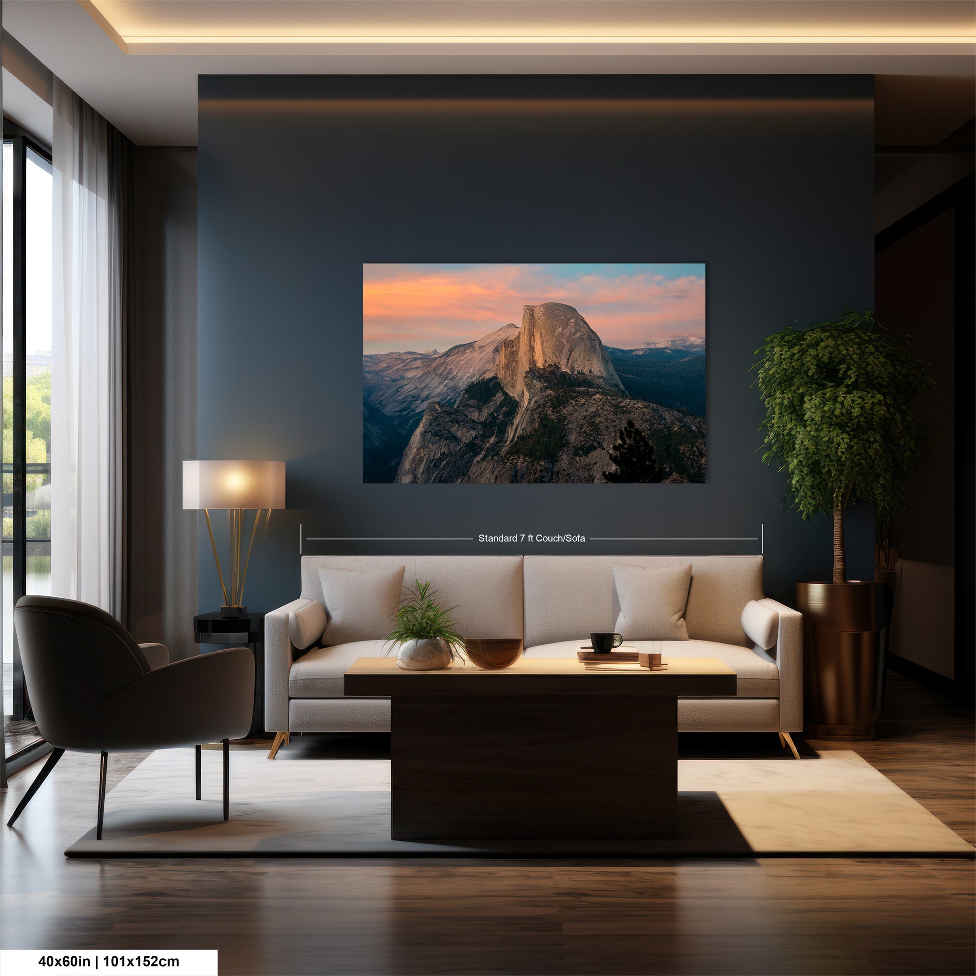 a living room with a large painting on the wall