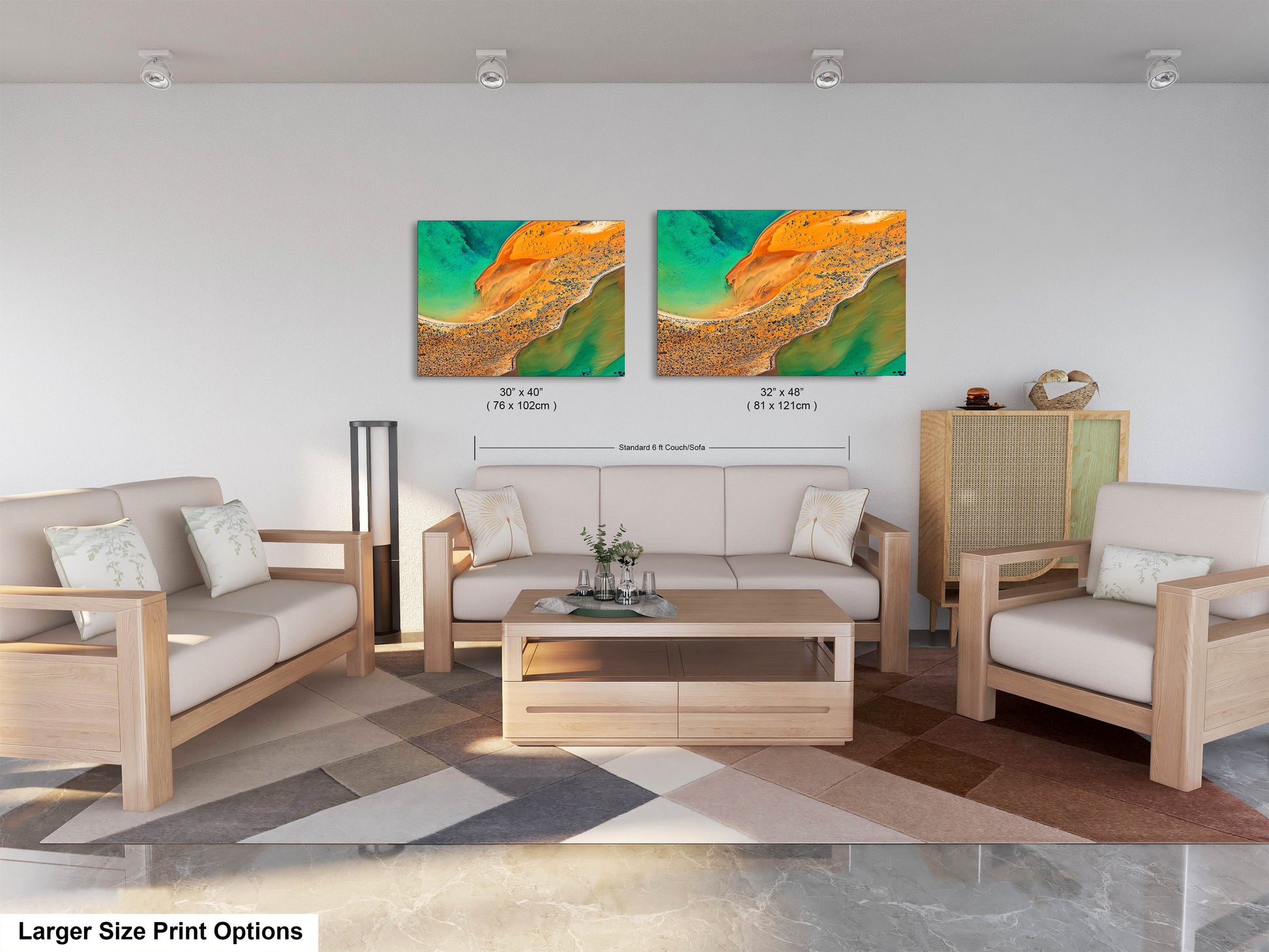 a living room filled with furniture and a painting on the wall