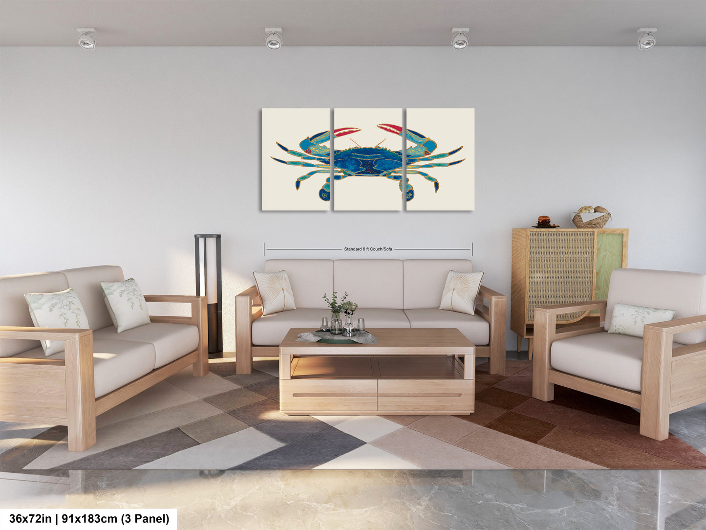 a living room filled with furniture and a painting on the wall