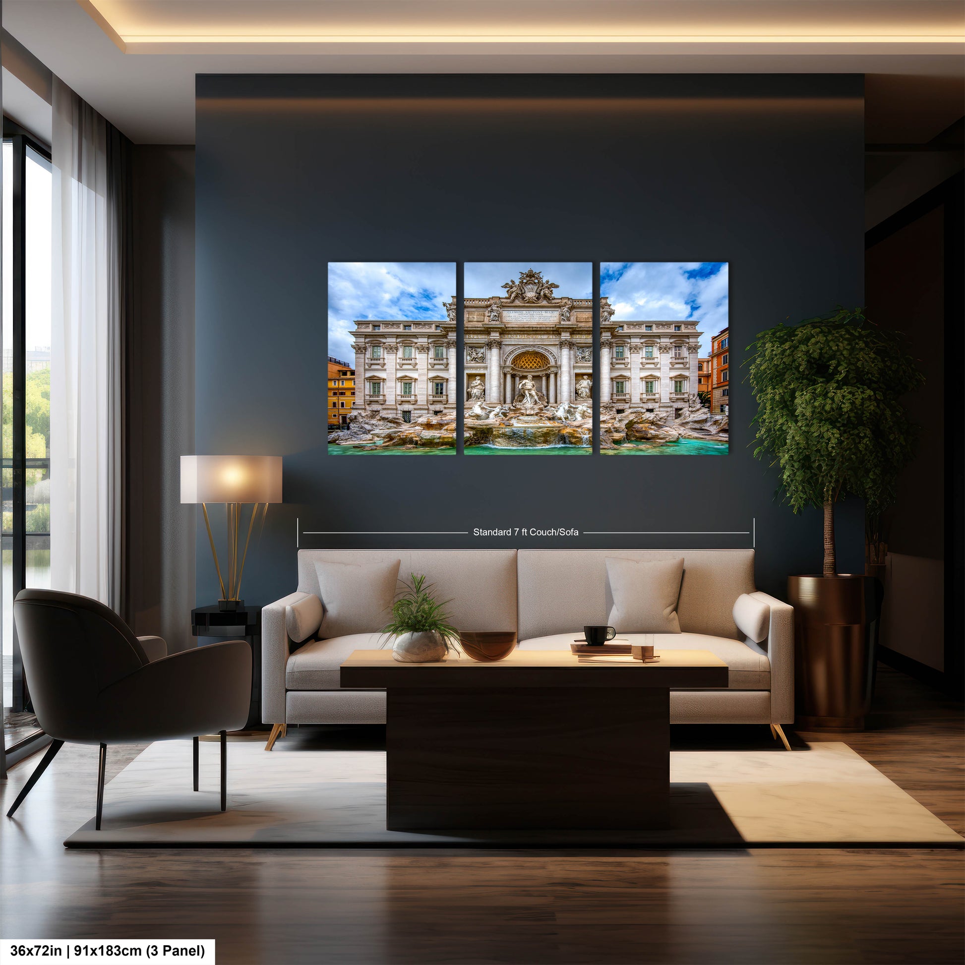 a living room filled with furniture and a painting on the wall