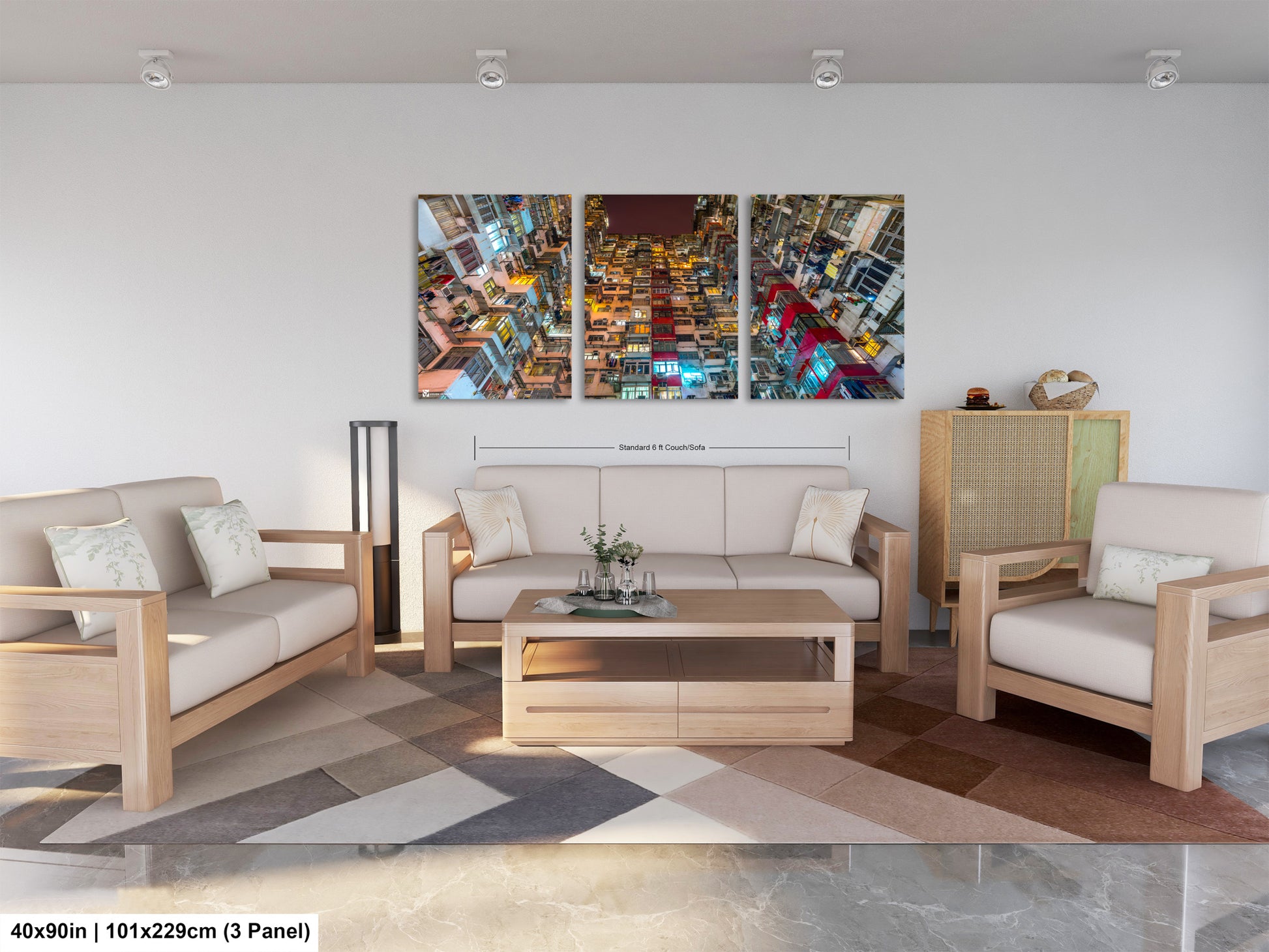 a living room filled with furniture and a painting on the wall