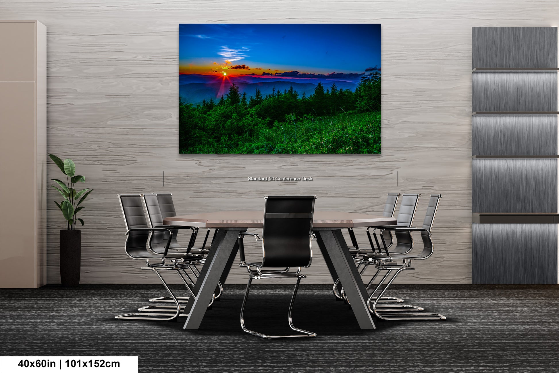 a dining room table with chairs and a painting on the wall