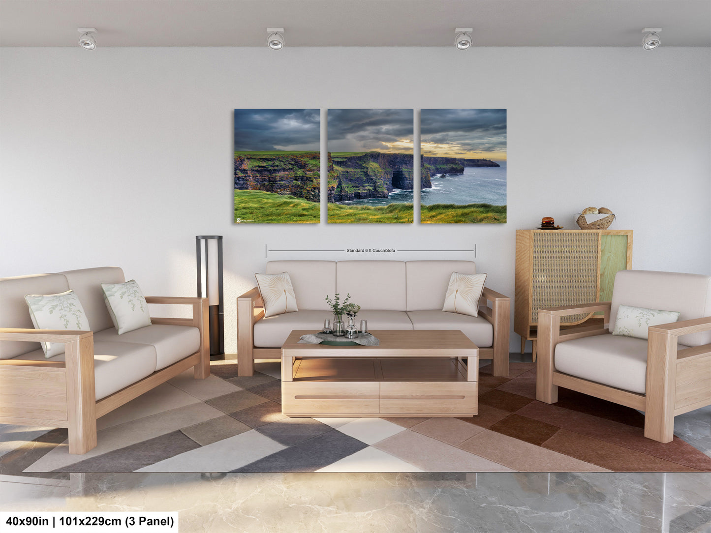 a living room filled with furniture and a painting on the wall