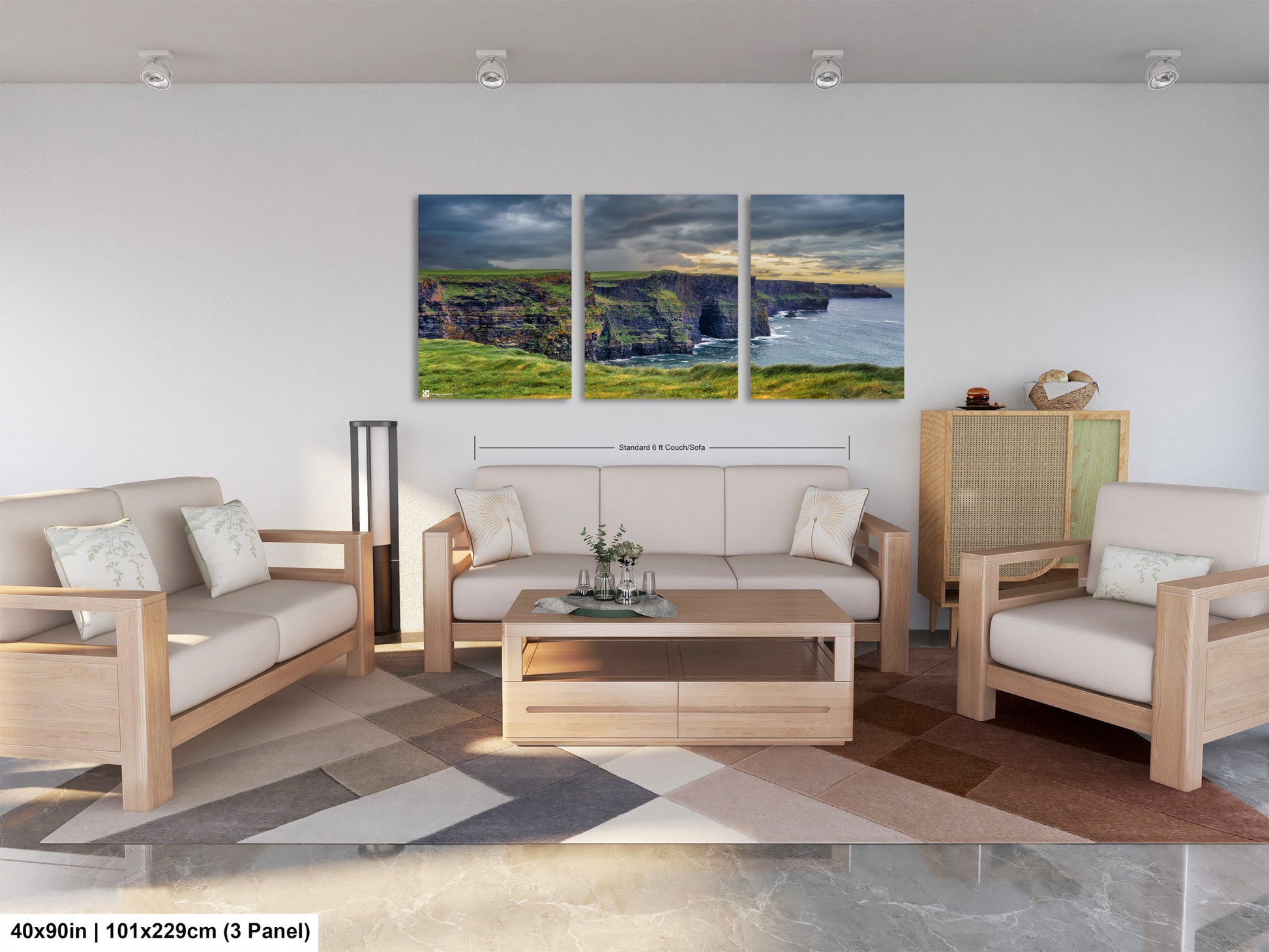 a living room filled with furniture and a painting on the wall