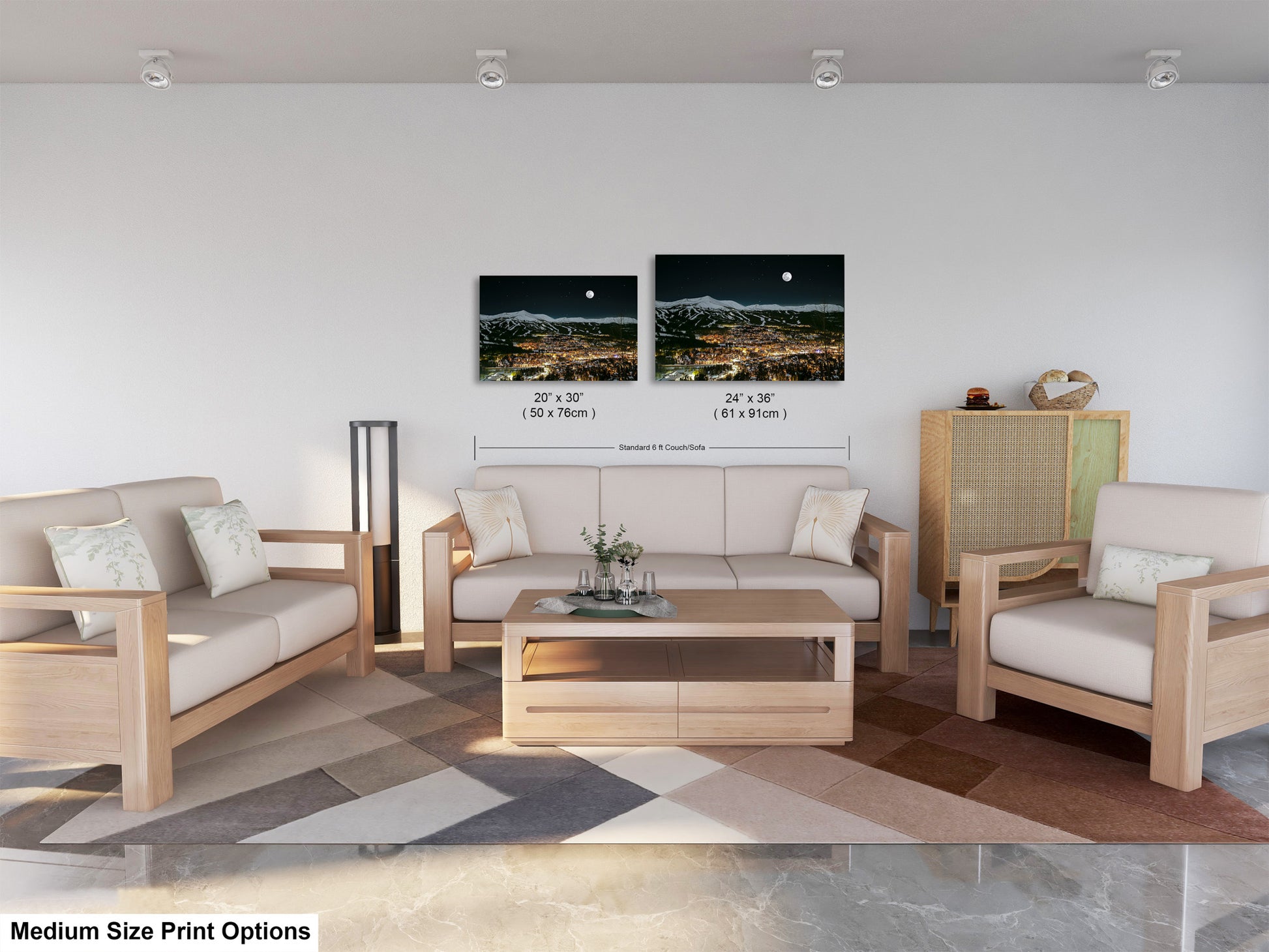 a living room filled with furniture and a painting on the wall