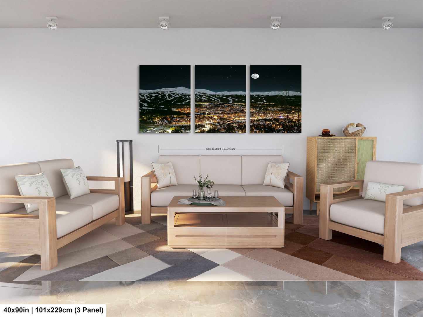 a living room filled with furniture and a painting on the wall
