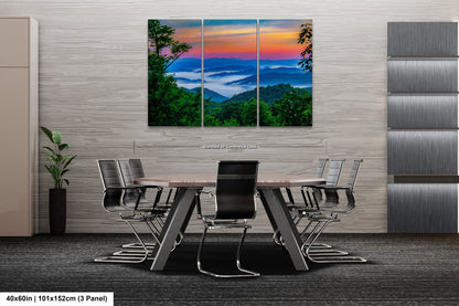 a dining room table with chairs and a painting on the wall