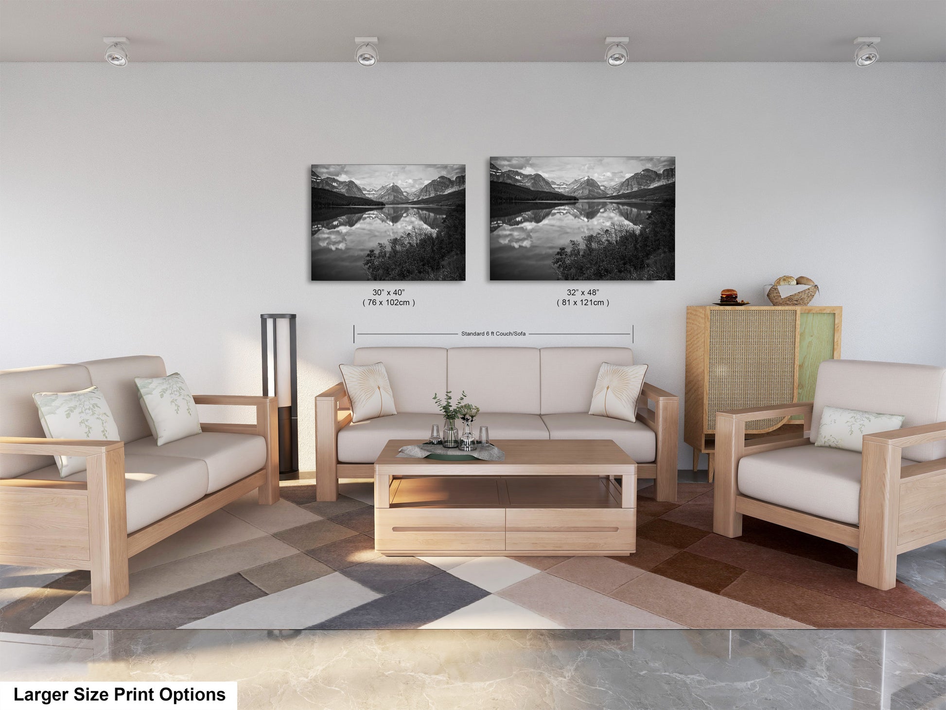 a living room filled with furniture and a painting on the wall
