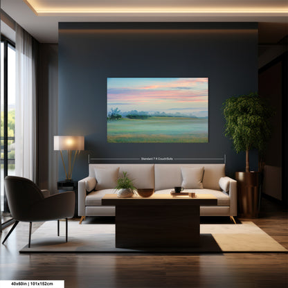 a living room filled with furniture and a painting on the wall
