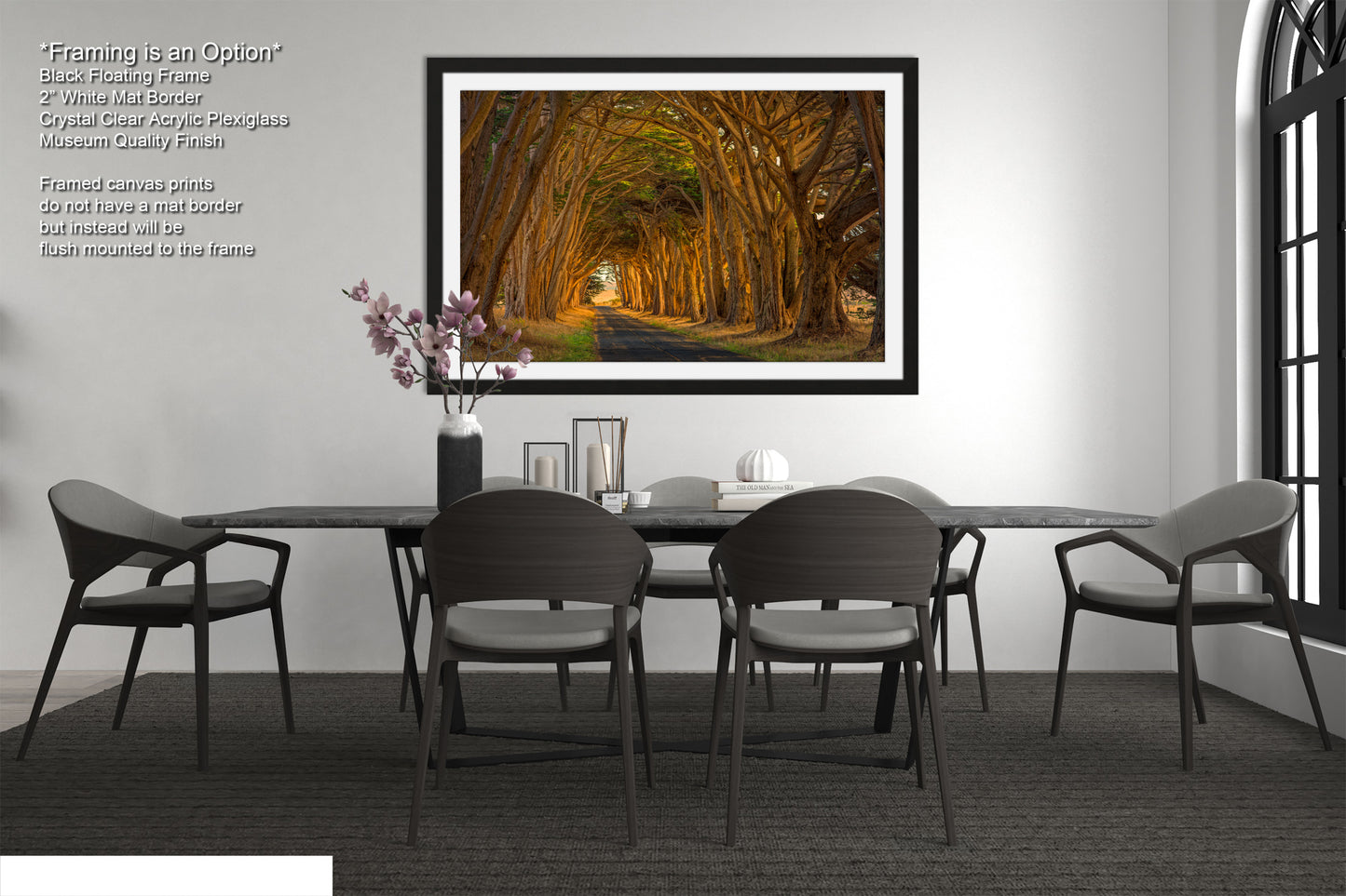 a picture of a dining room with a table and chairs