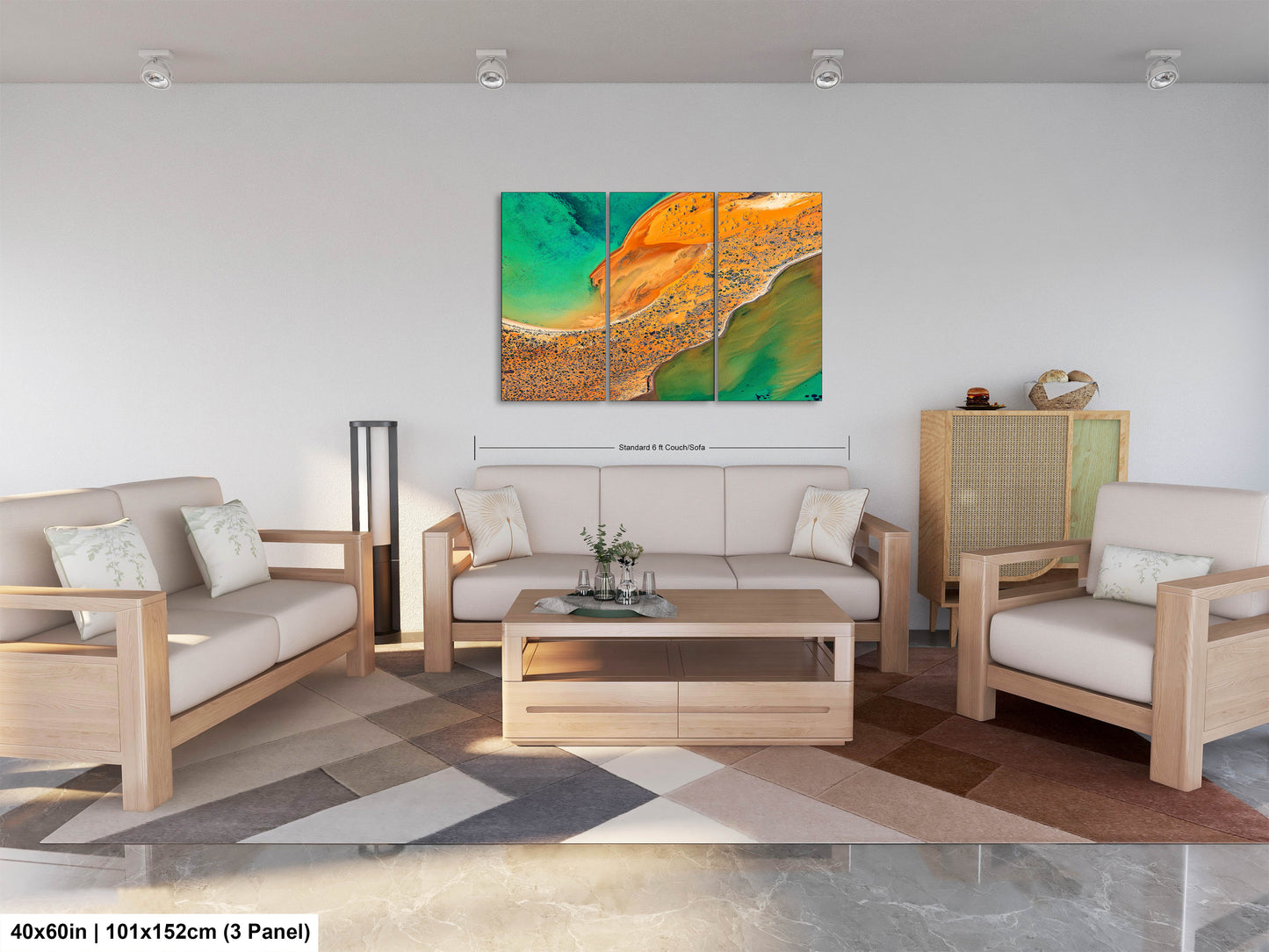 a living room filled with furniture and a painting on the wall