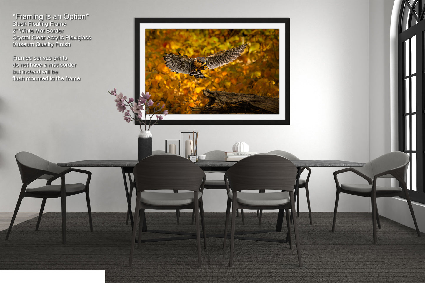 a picture of a bird flying over a table