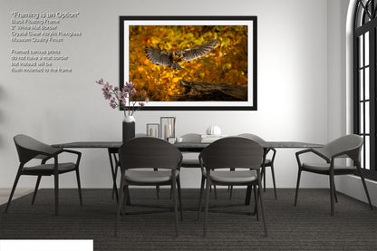 a picture of a bird flying over a table