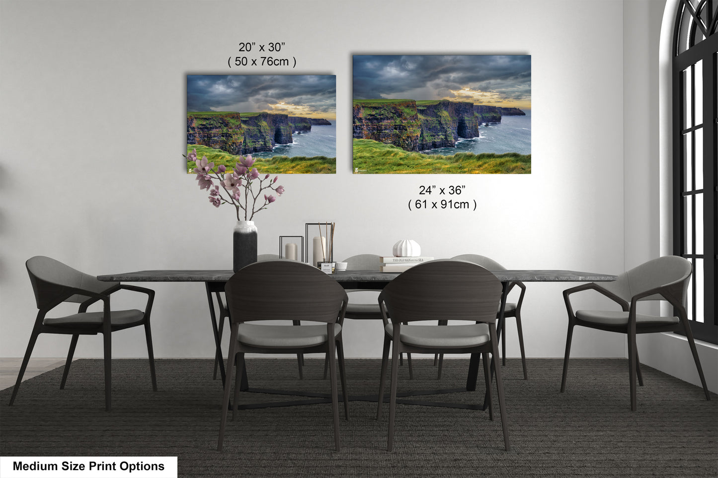 a dining room with a table and chairs