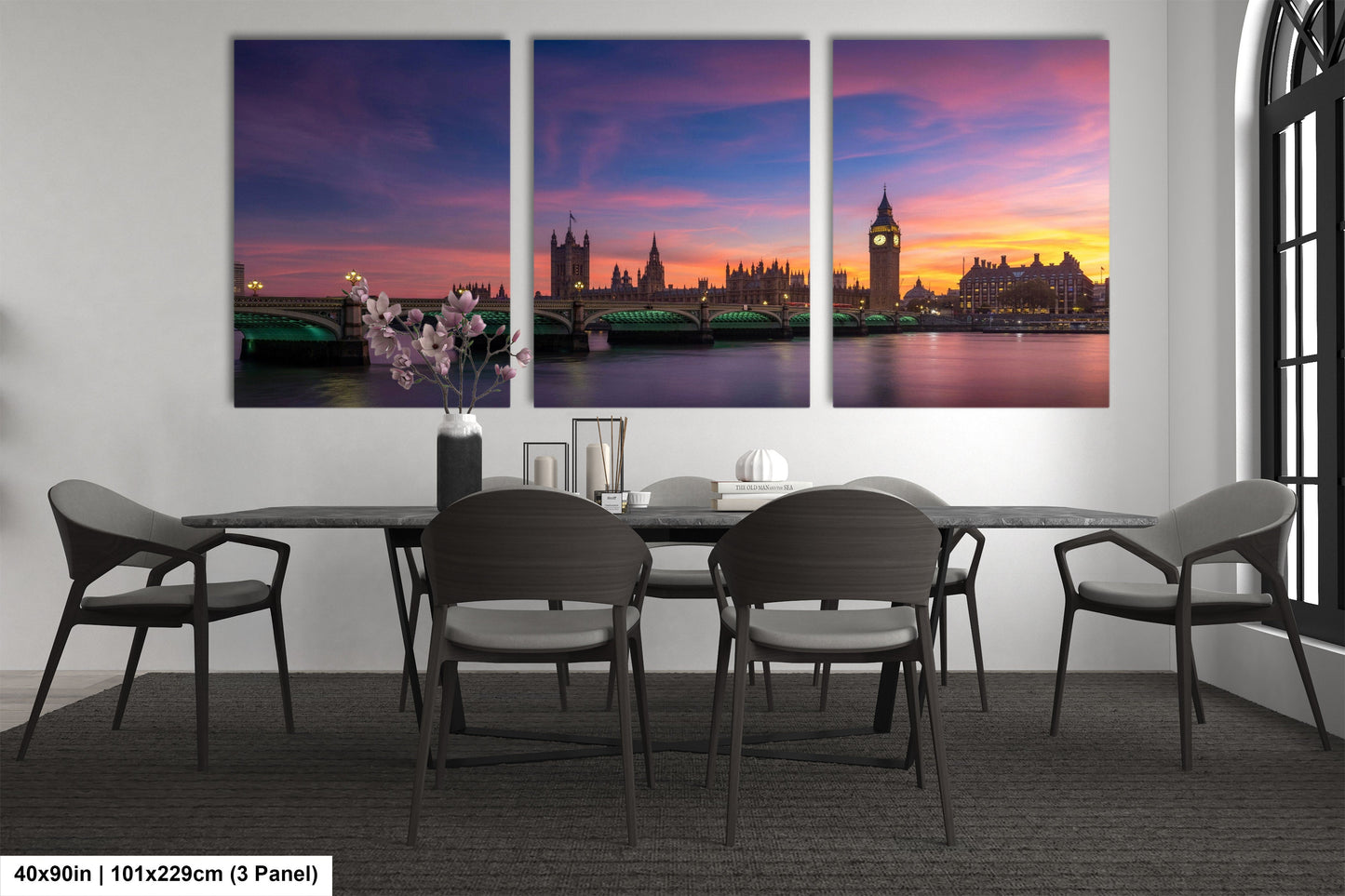 a dining room with a table and chairs