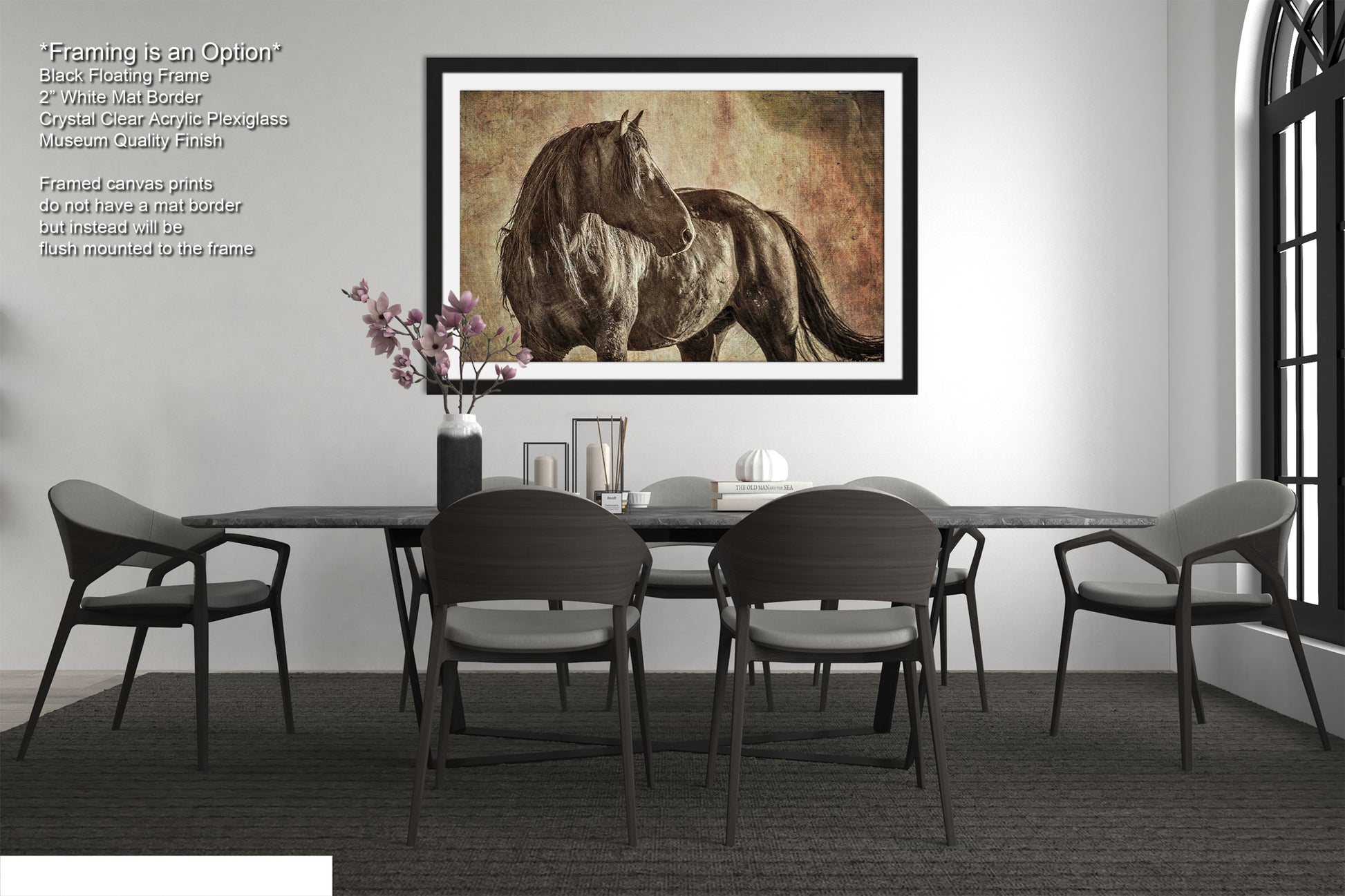 a picture of a horse in a frame on a wall