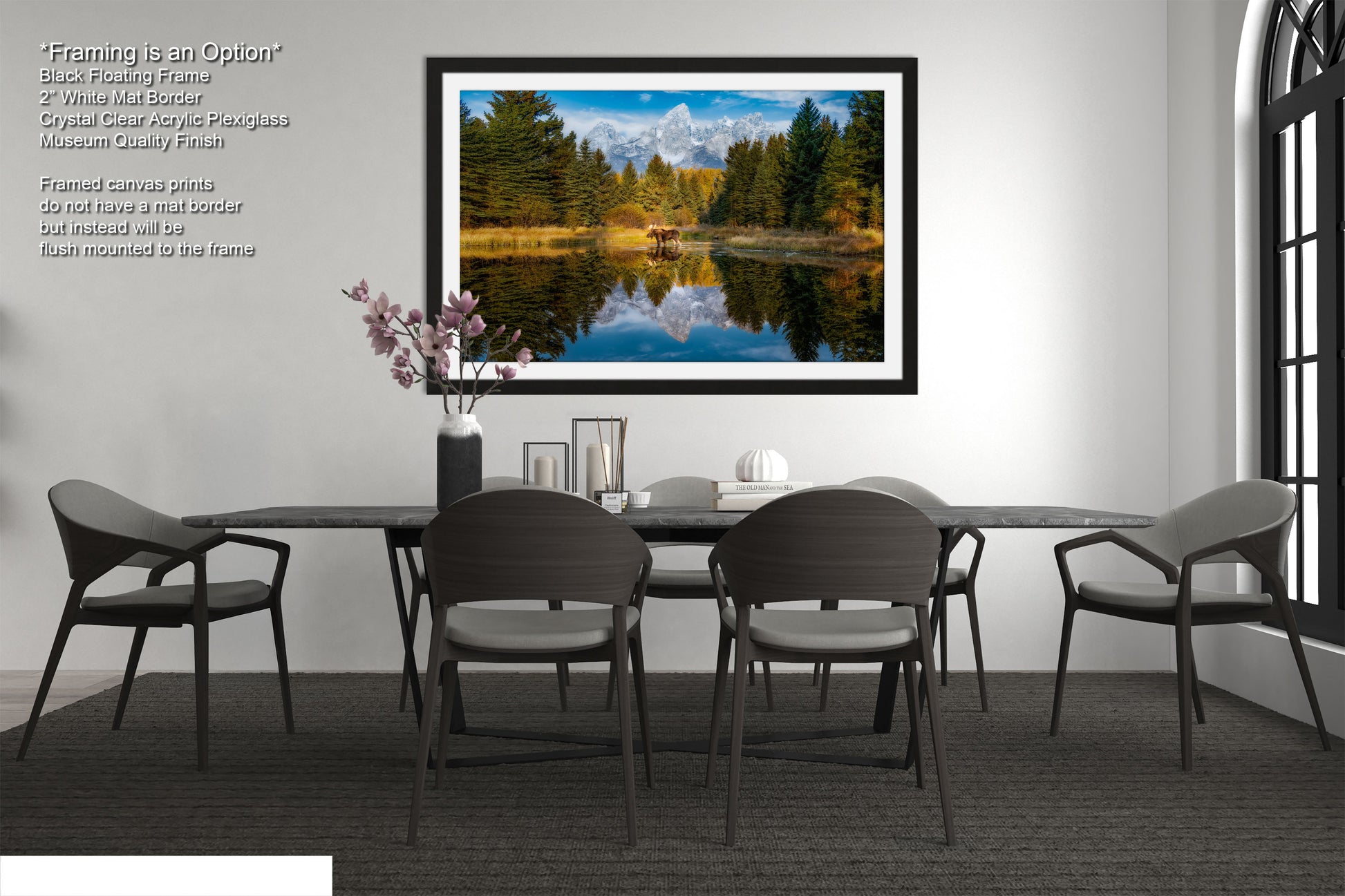 a picture of a dining room with a table and chairs